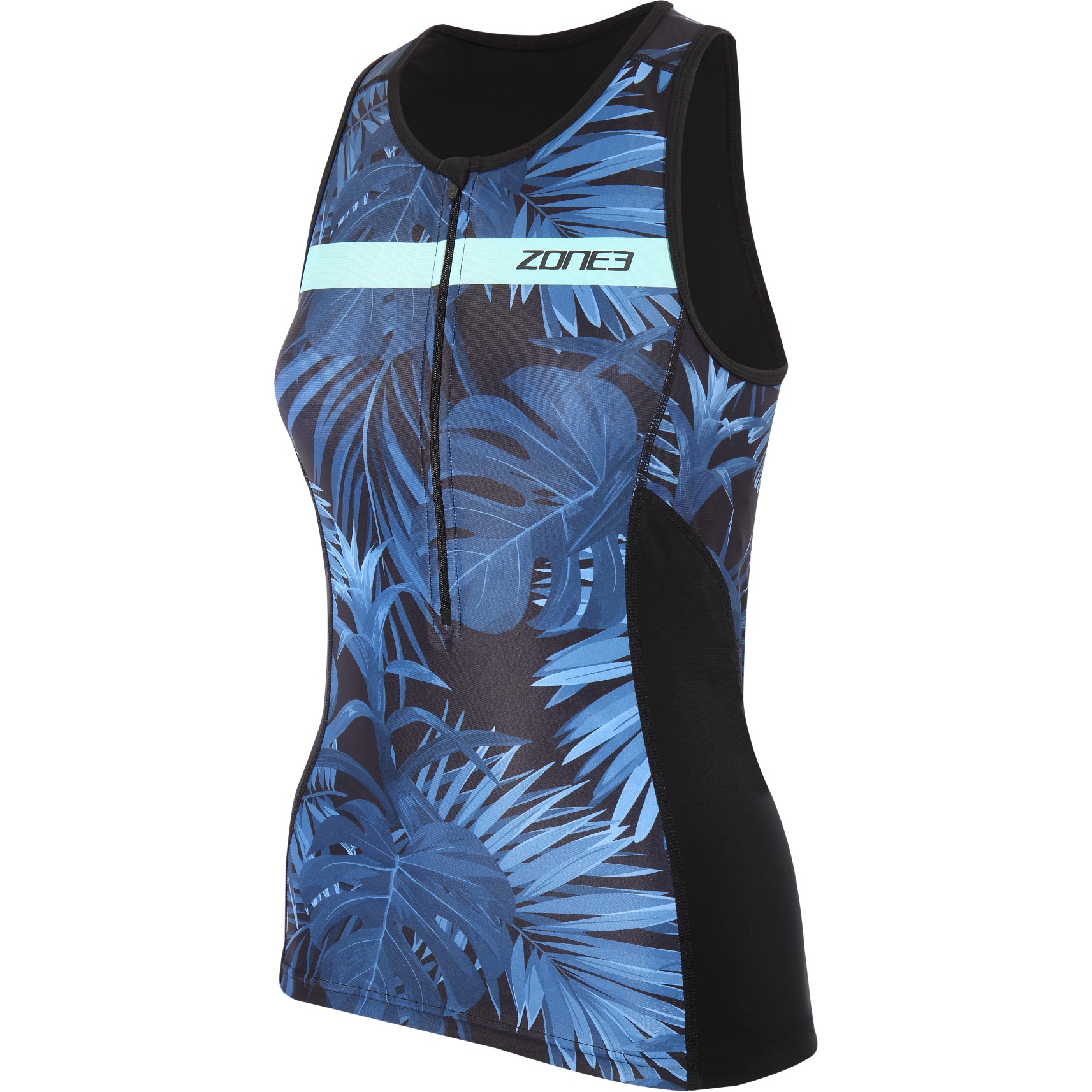 Image of Zone3 Women's Activate Plus Tropical Palm Sleeveless Tri Top - black/mint