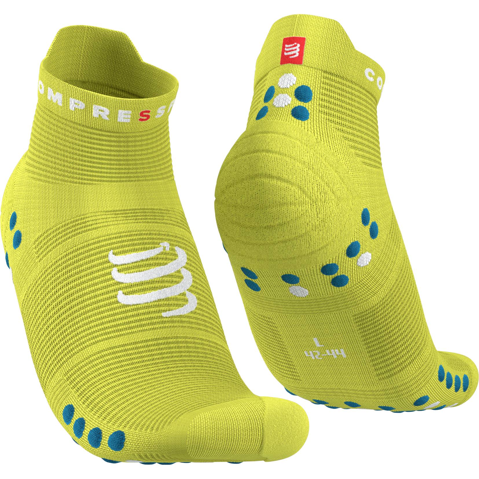 Picture of Compressport Pro Racing Compression Socks v4.0 Run Low - primerose/fjord blue
