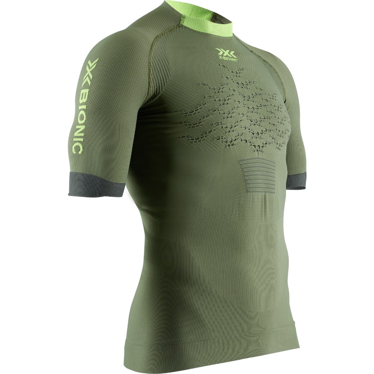 Image of X-Bionic The Trick 4.0 Run Shirt Short Sleeves for Men - olive green/phyton yellow