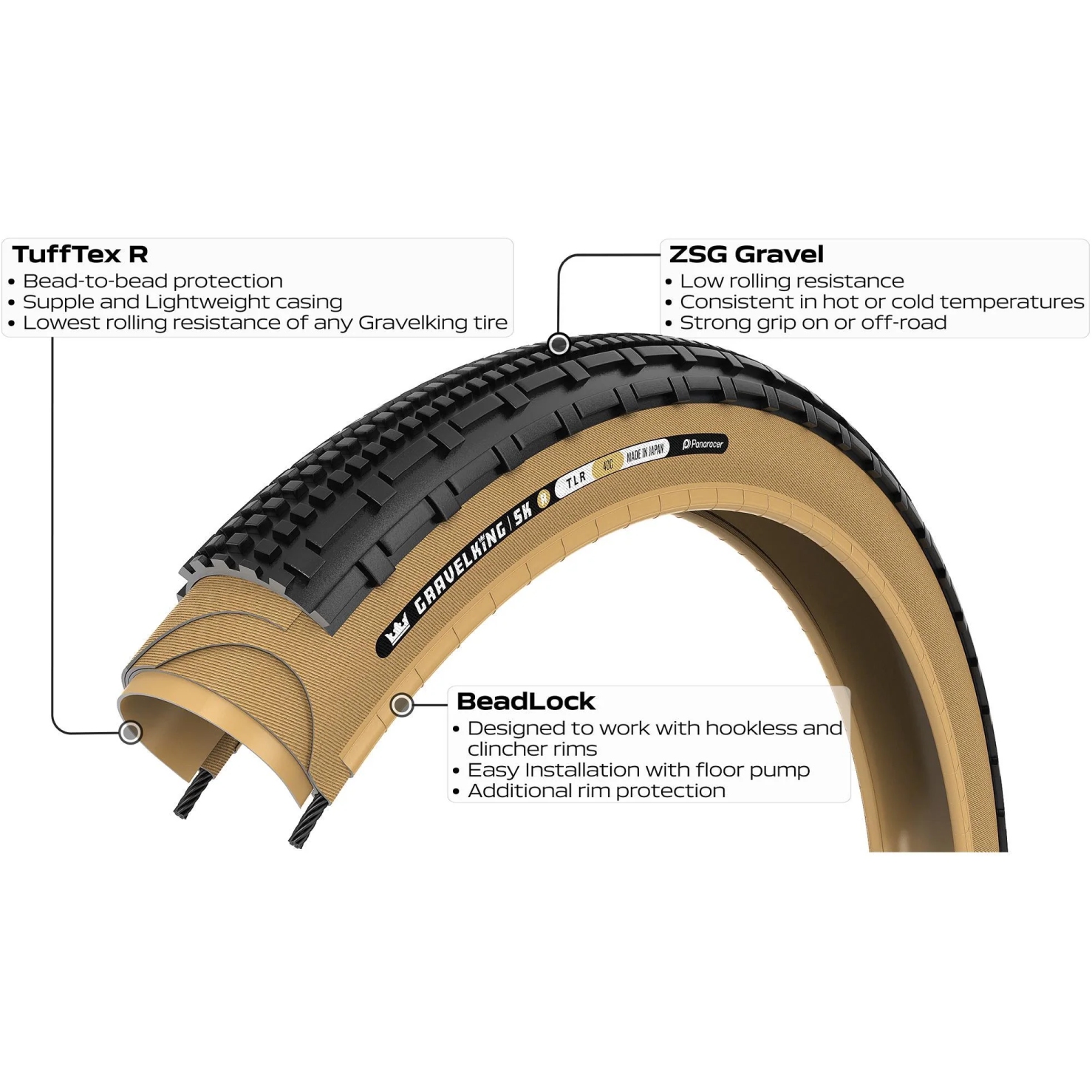 パーツ Panaracer GRAVELKING SK 26x2.10 TLR Panaracer GravelKing TLR SK+ 26x2.10 Tubeless Ready Tire