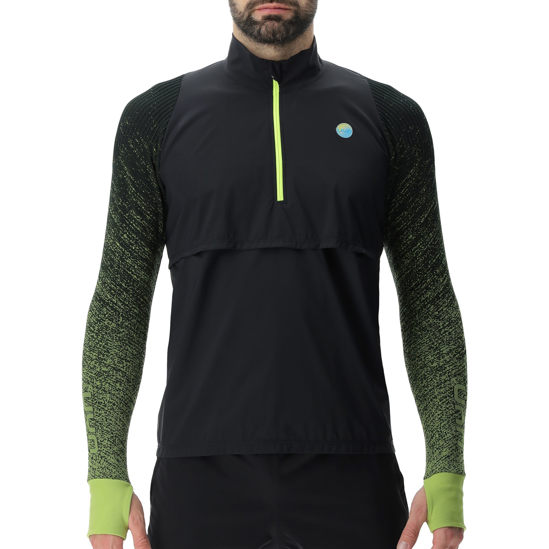 Picture of UYN Running Exceleration Windproof Zip Up Longsleeve Shirt - Black/Lime