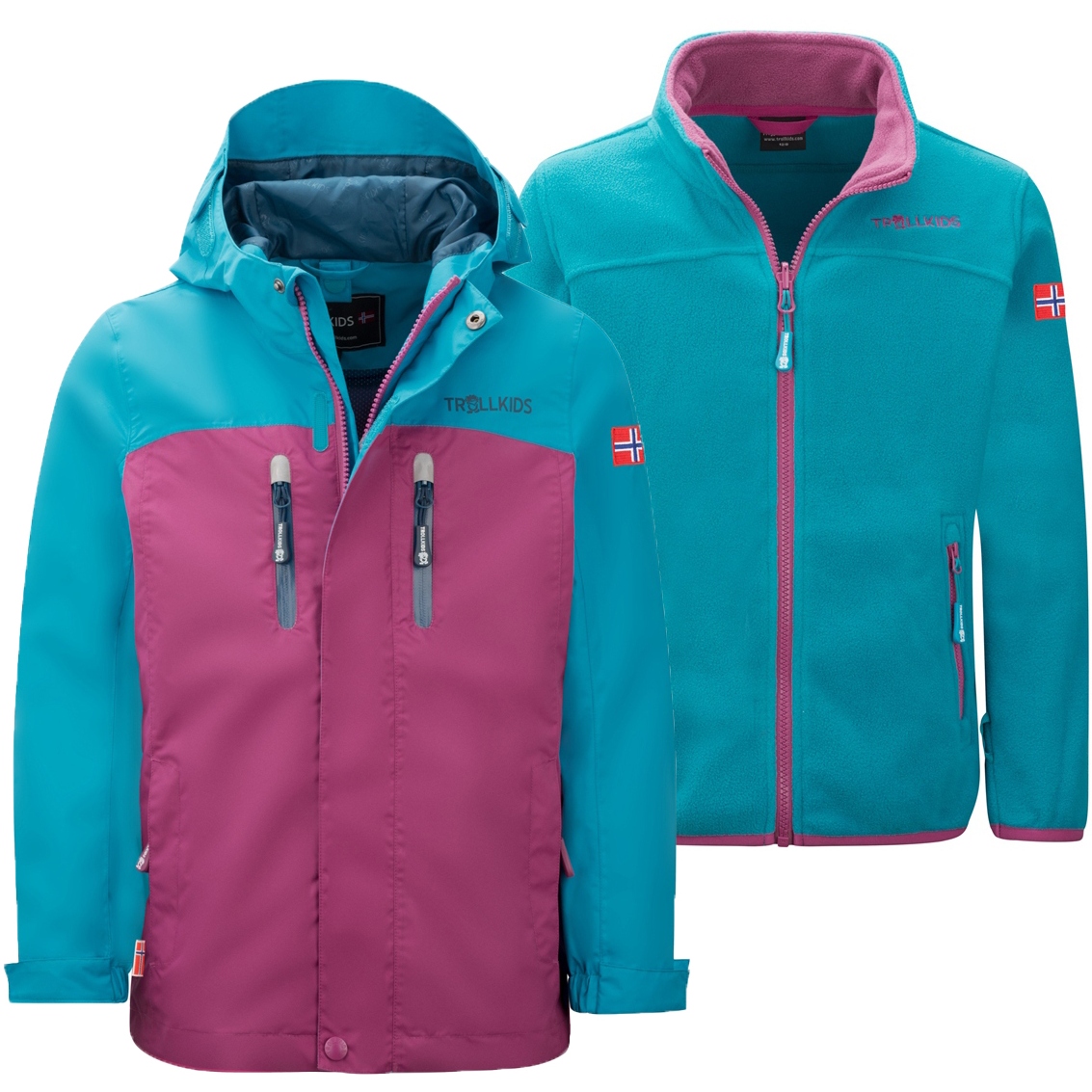 Produktbild von Trollkids Bryggen Wasserdichte 3-in-1 Jacke Mädchen - bright berry/dark turquoise/madeira blue
