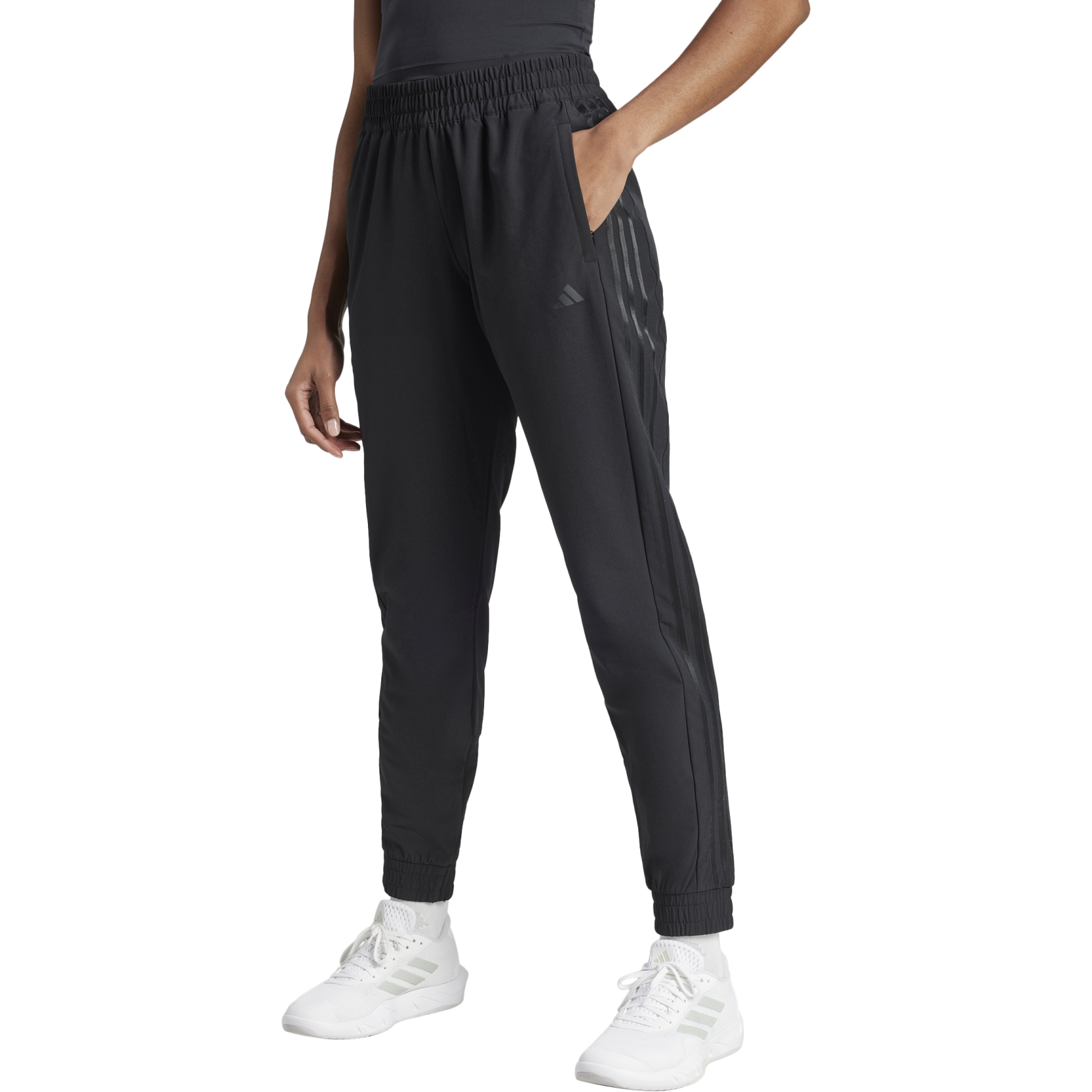 Productfoto van adidas Pacer All Gym Woven Mid-Rise Broek Dames - zwart IK5471