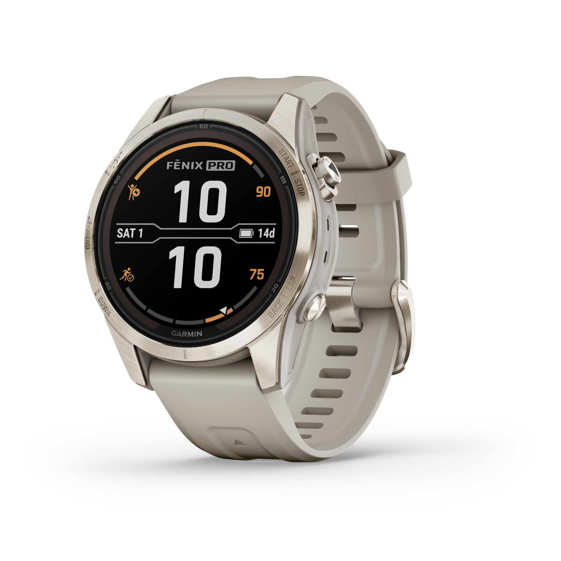 Produktbild von Garmin Fenix 7S Pro Sapphire Solar GPS Smartwatch - 42mm - Beige/Softgold