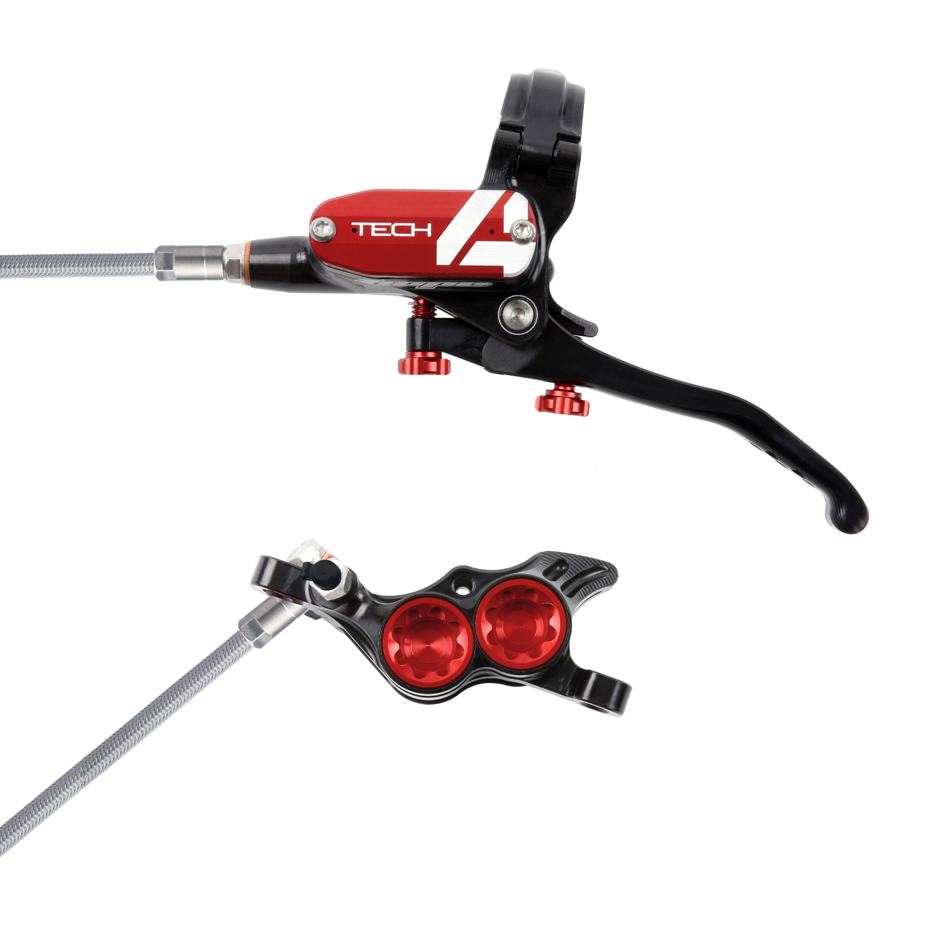 Productfoto van Hope Tech 4 E4 Disc Brake - Steel Braided - black/red - Lever right