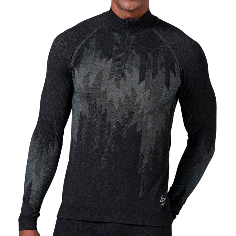 Produktbild von Odlo Herren Kinship Performance Wool Warm Langarmshirt mit Halbreißverschluss - black melange
