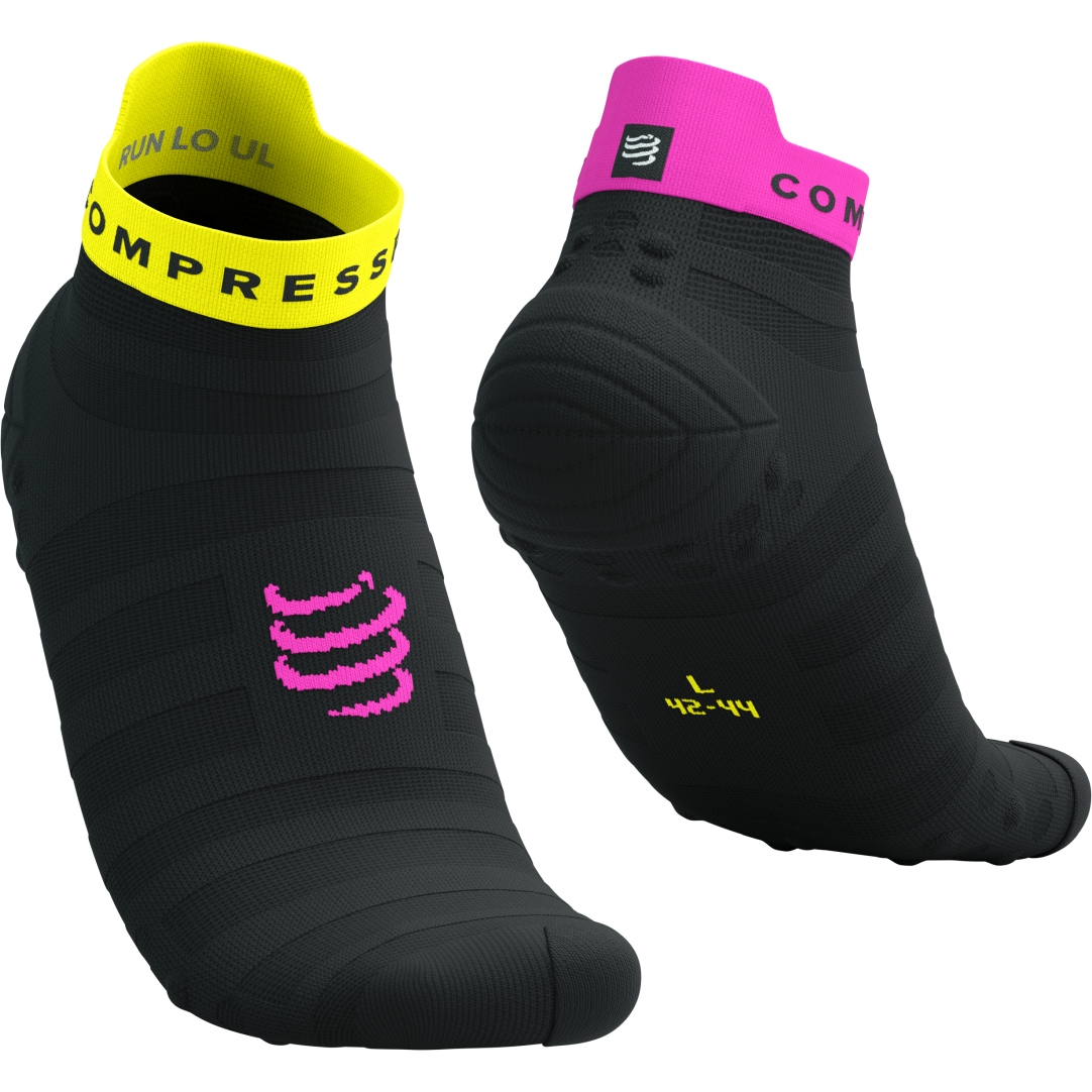 Photo produit de Compressport Chaussettes de Compression - Pro Racing v4.0 Ultralight Run Low - black/safety yellow/neon pink