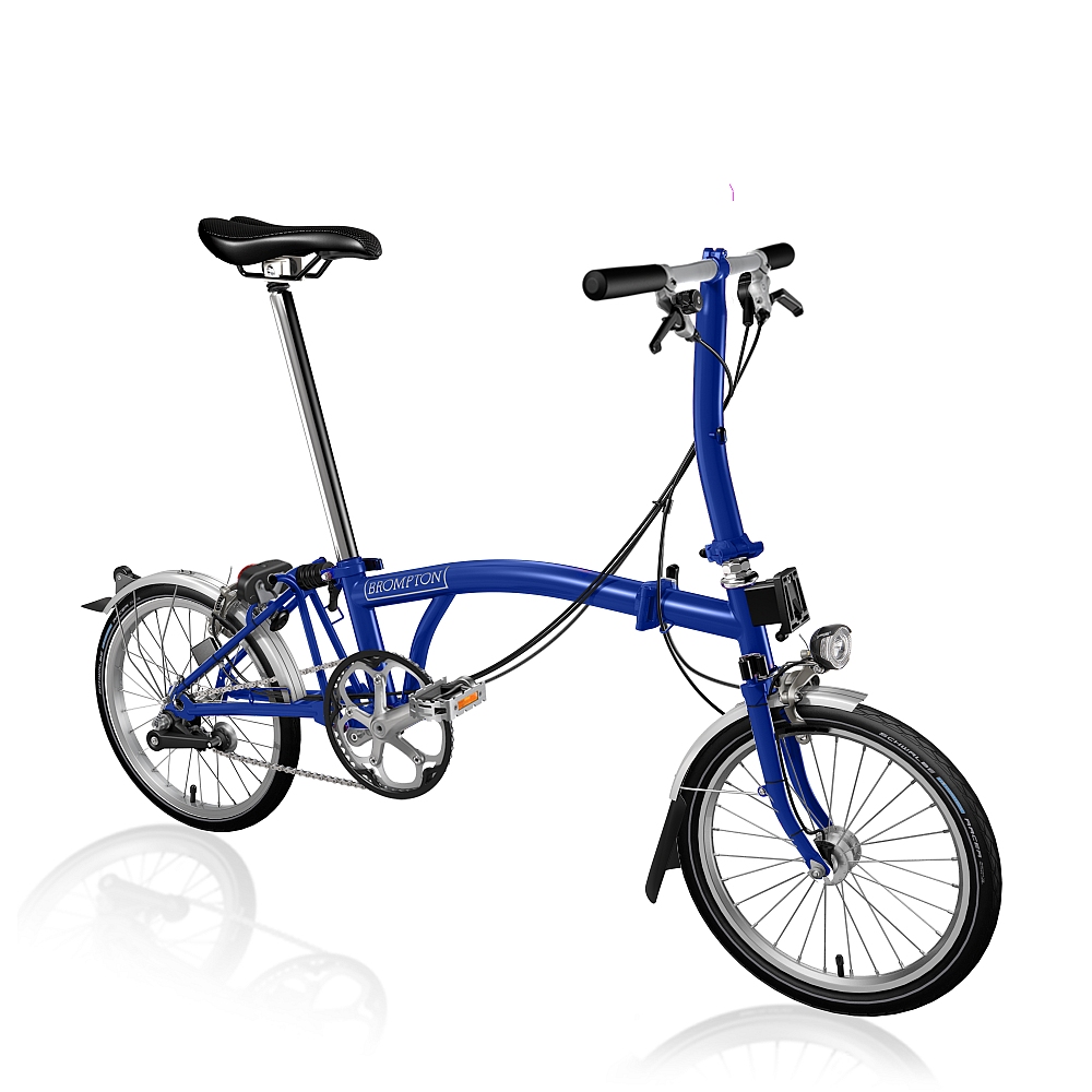 Productfoto van Brompton C Line Utility - 3-Speed - Low Bar - Standard Seatpost - Dynamo - 16&quot; Folding Bike - 2022 - picadilly blue matt