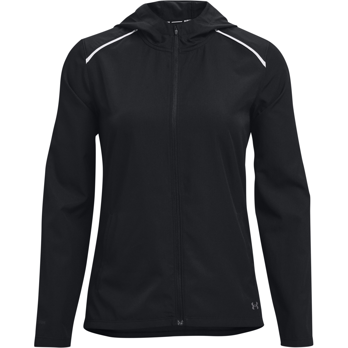Picture of Under Armour Women&#039;s UA OutRun The Rain Jacket - Black/White/Reflective