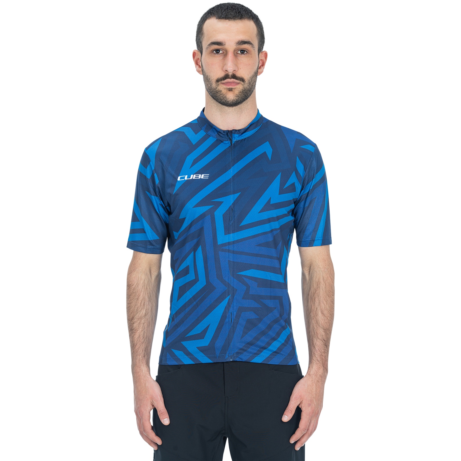 Photo produit de CUBE Maillot Manches Courtes avec Fermeture Éclair Continue Homme - ATX CMPT - bleu