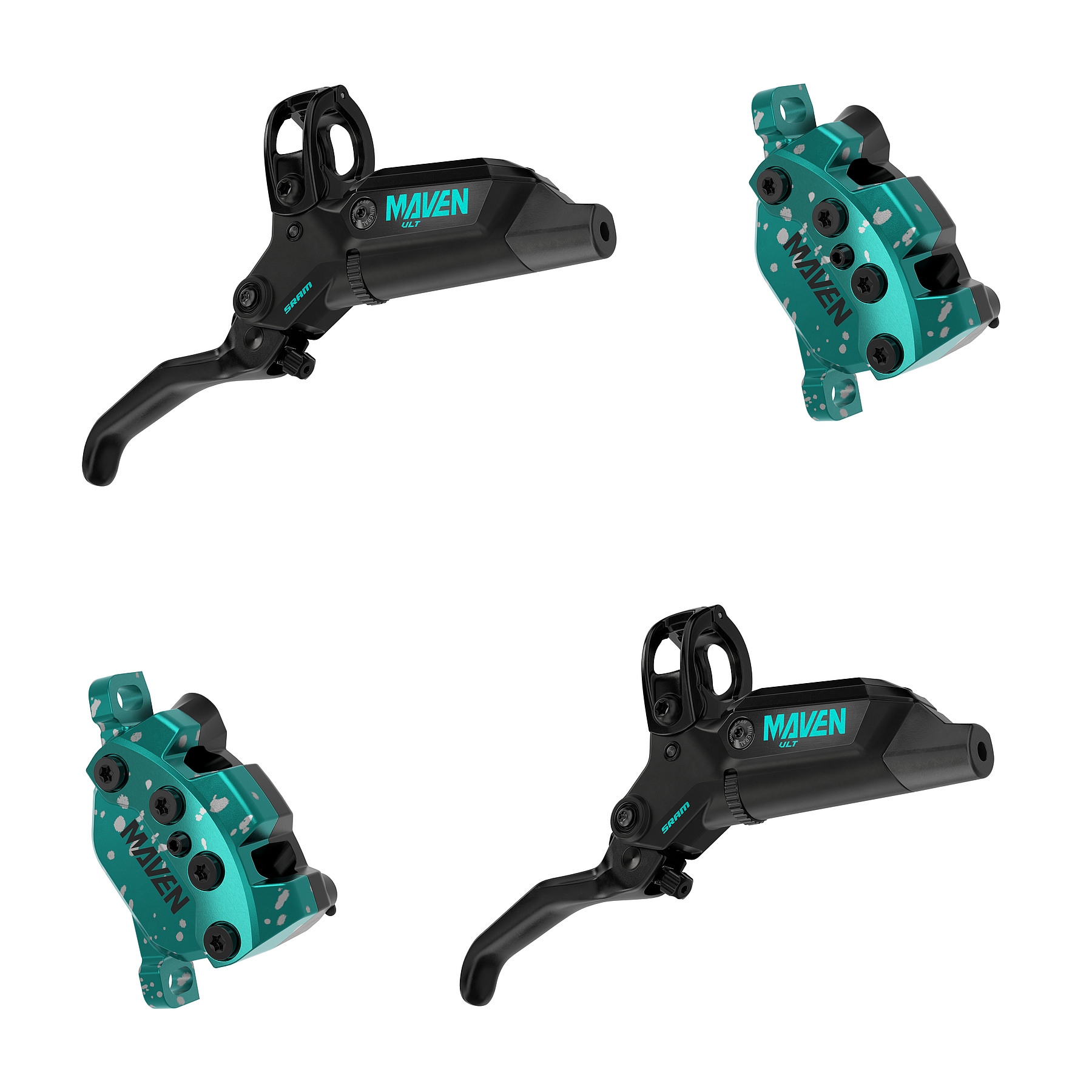 Produktbild von SRAM Maven Scheibenbremse - Ultimate Expert Kit | 4-Kolben | A1 - Set (Vorn + Hinten) | teal splatter