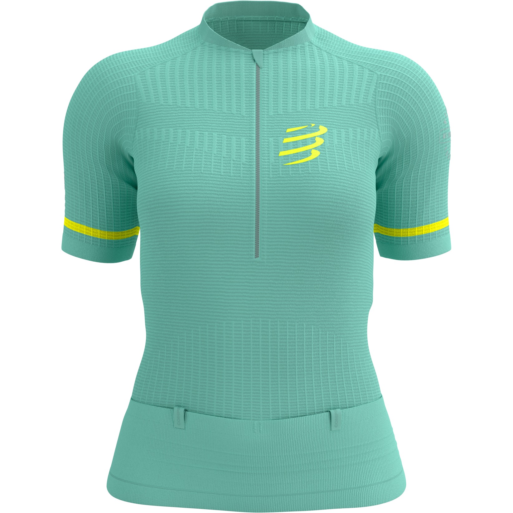 Picture of Compressport Trail Postural Short Sleeve Top Women - eggshell blue/safety yellow