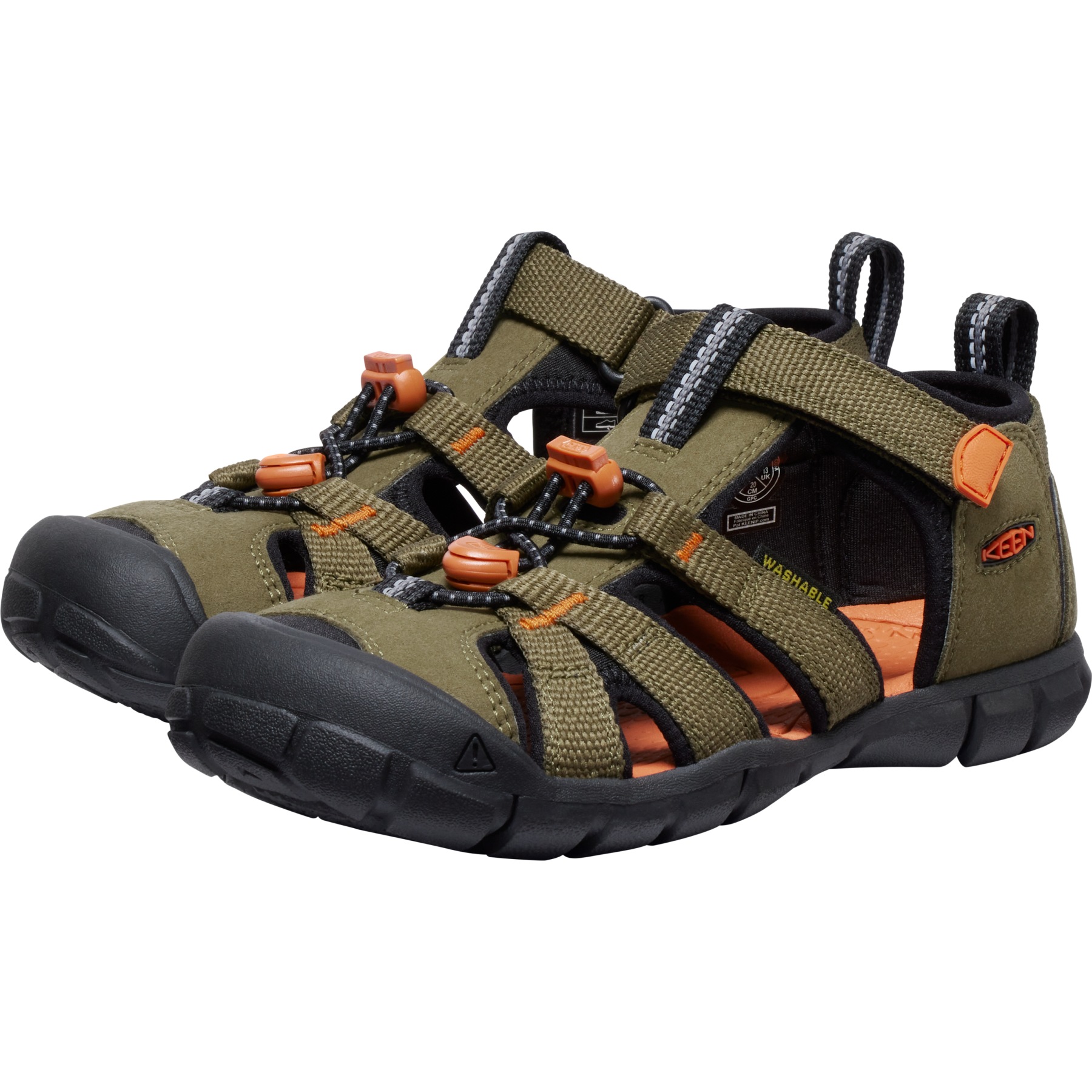 Image of KEEN Seacamp II CNX Youth Sandals Big Kids - Dark Olive/Gold Flame