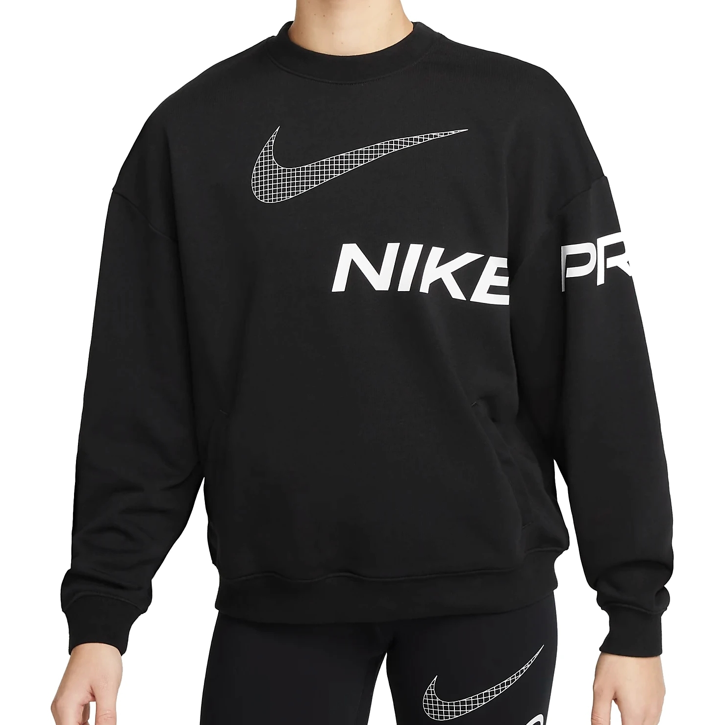 Image of Nike Dri-FIT Get Fit French-Terry Crew Neck Women - black/iron grey/white DX0074-010