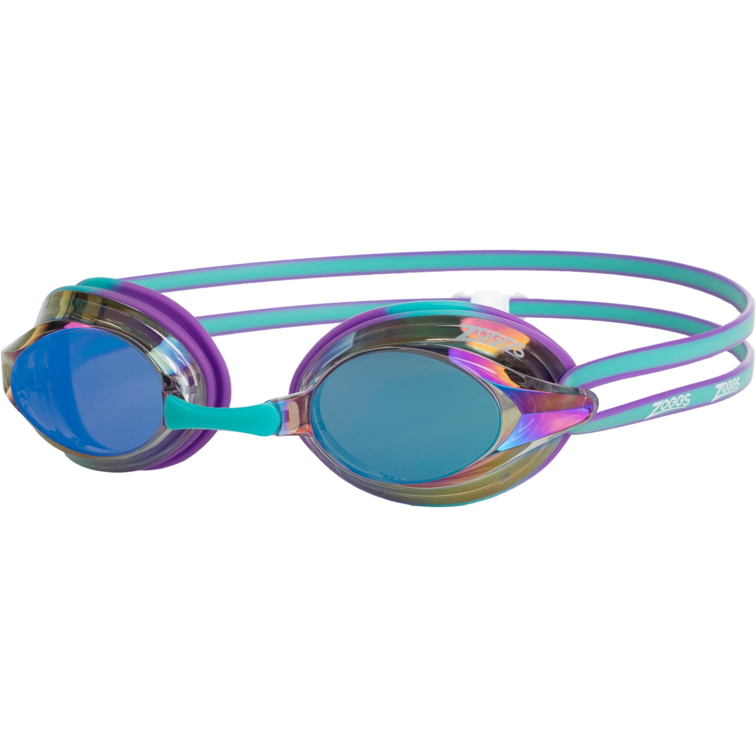 Productfoto van Zoggs Racer Titanium Zwembril - Mirror Blue Lenses - Violet/Turqoise