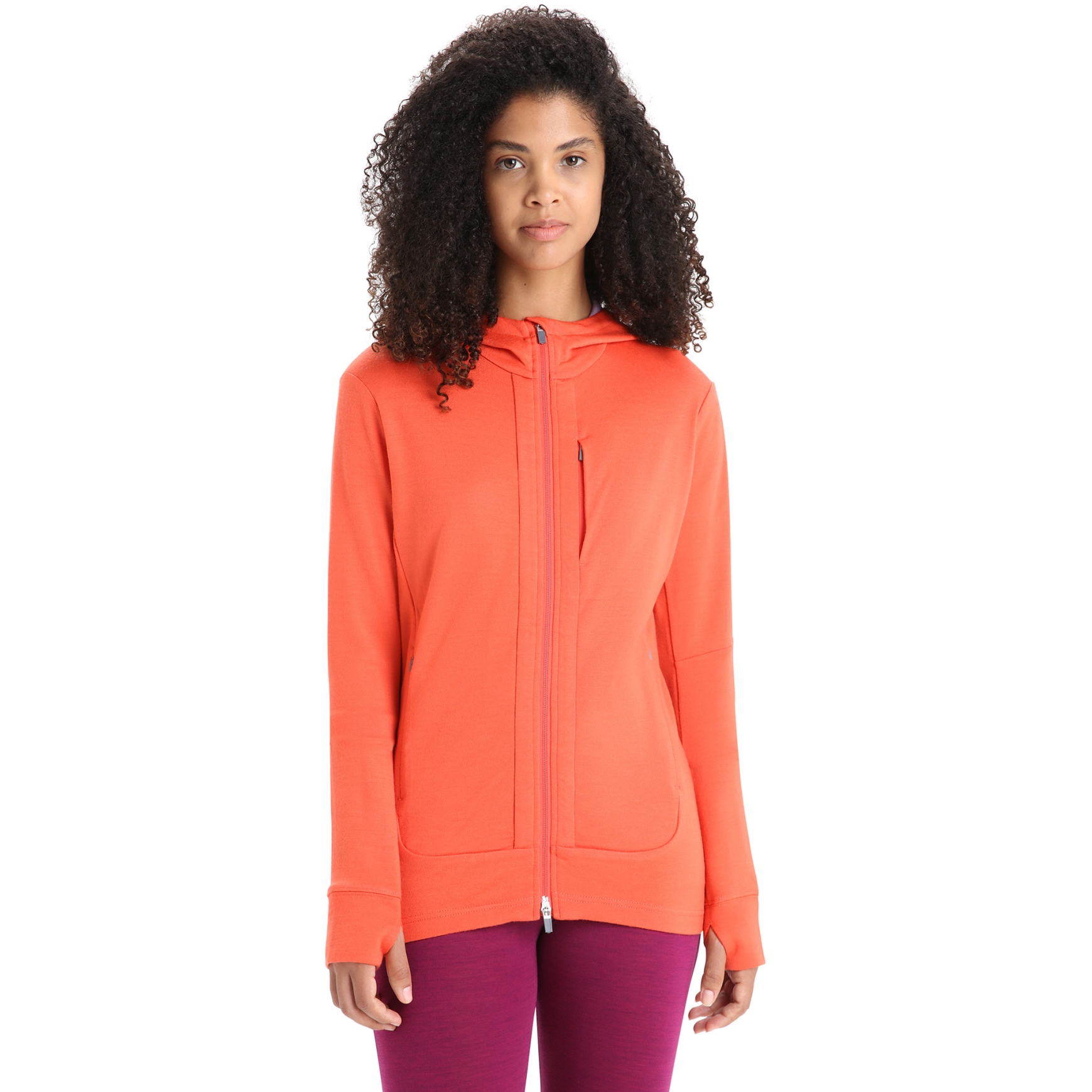 Picture of Icebreaker Women&#039;s Quantum III Long Sleeve Zip Hood Midlayer - Vibrant Earth/Purple Gaze
