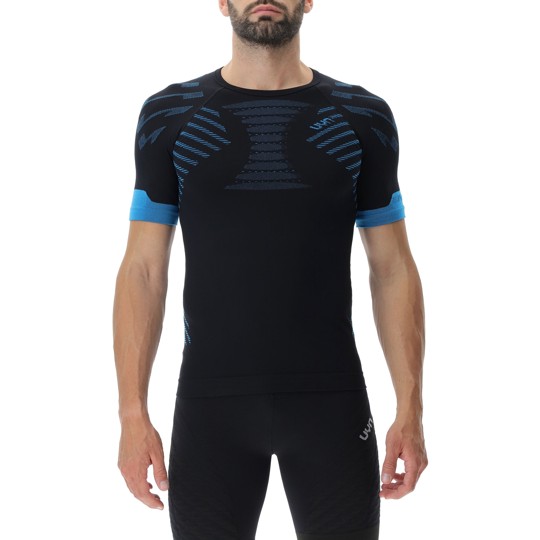Picture of UYN Running Ultra1 Short Sleeve Shirt - Black/Atlantic/Atlantic