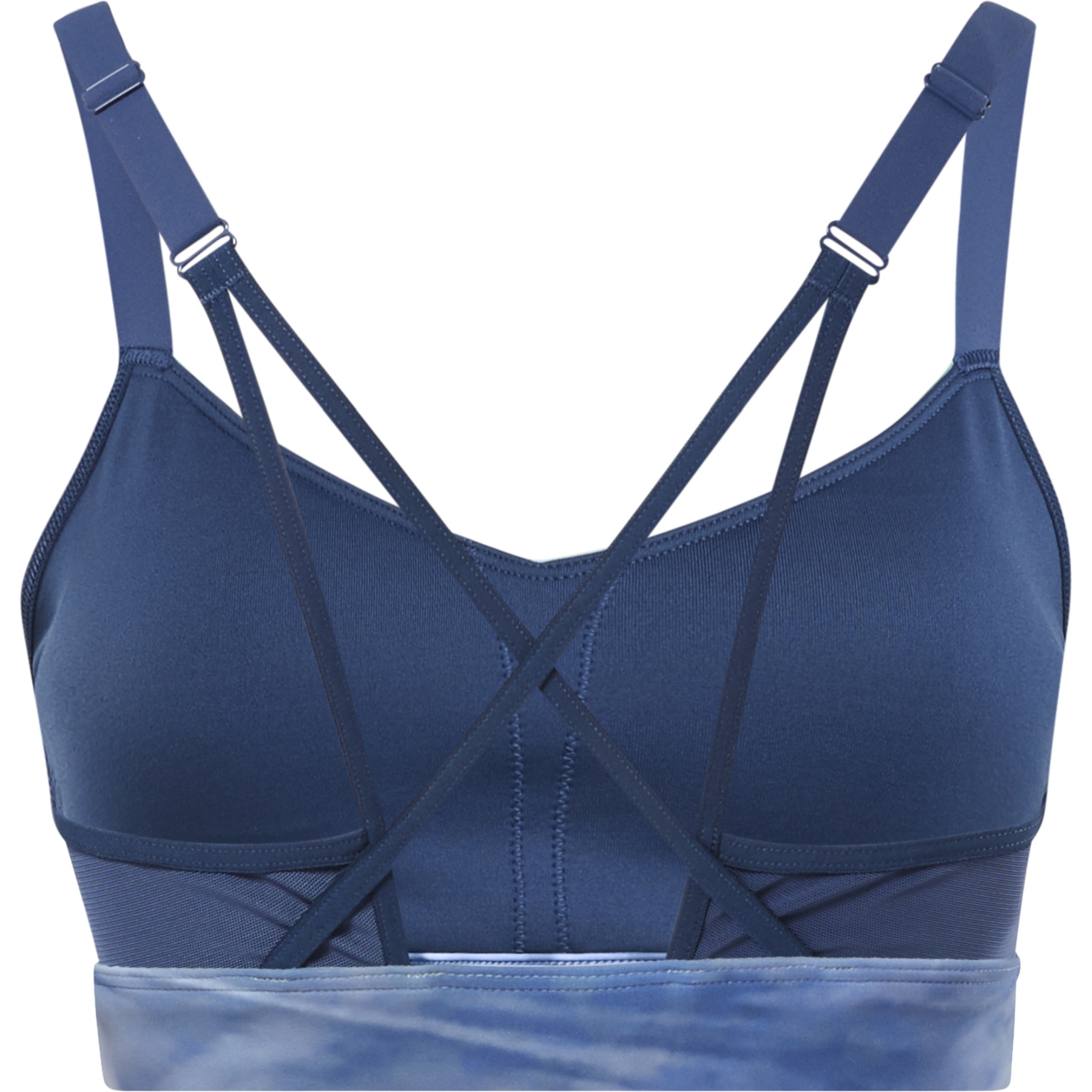 Reebok Studio Lux Bold Women's Strappy Sports Bra Liquid Abyss Print -  essential blue