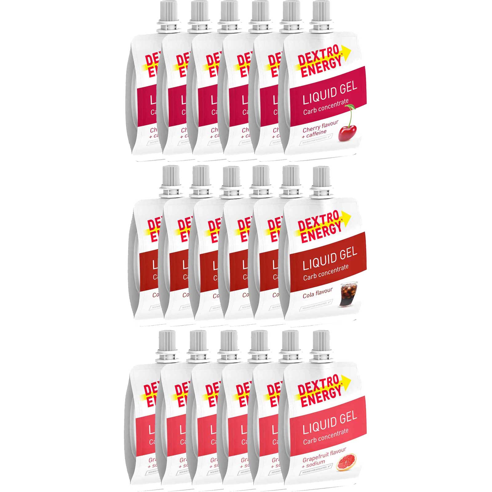 Foto de Dextro Energy* Gel Energético - Biking Mix Pack - 3x6 Liquid Gel - 18x60ml
