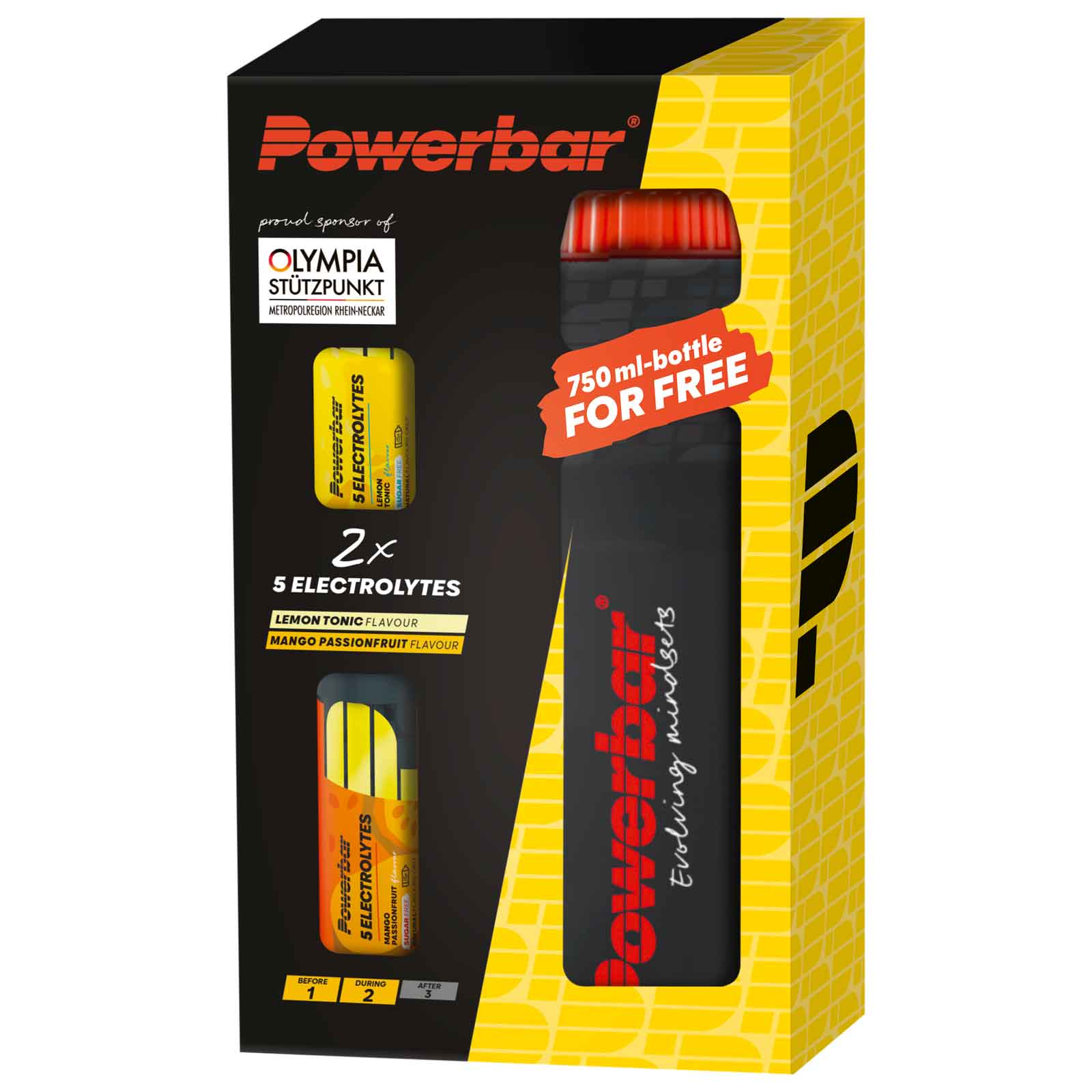 Productfoto van Powerbar 5Electrolytes Multiflavour Pack - Sportdrank Bruistabletten + Sport-Waterfles 750ml - 2x 10 stuks