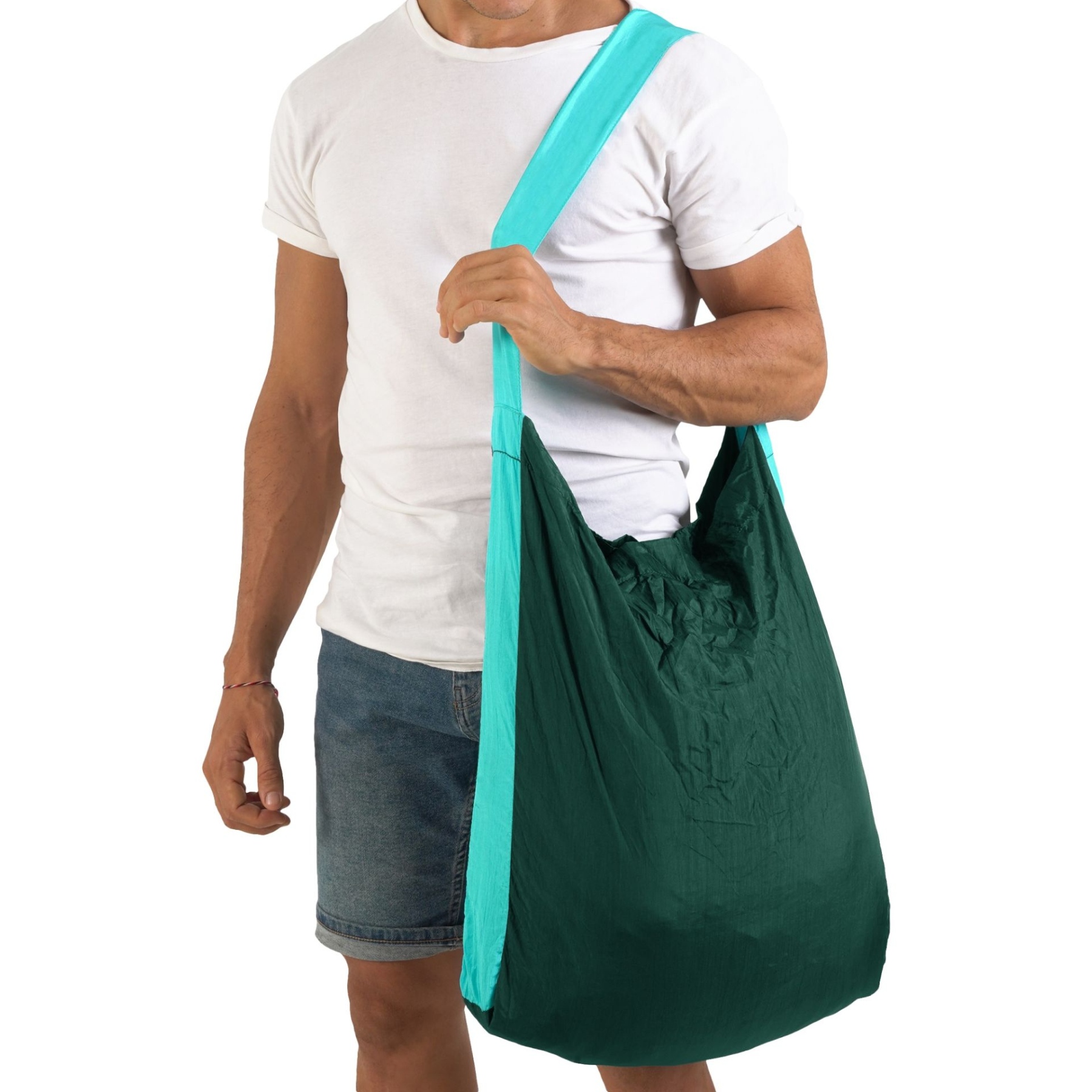 Productfoto van Ticket To The Moon Eco Bag Large - Boodschappentas - Dark Green / Turquoise