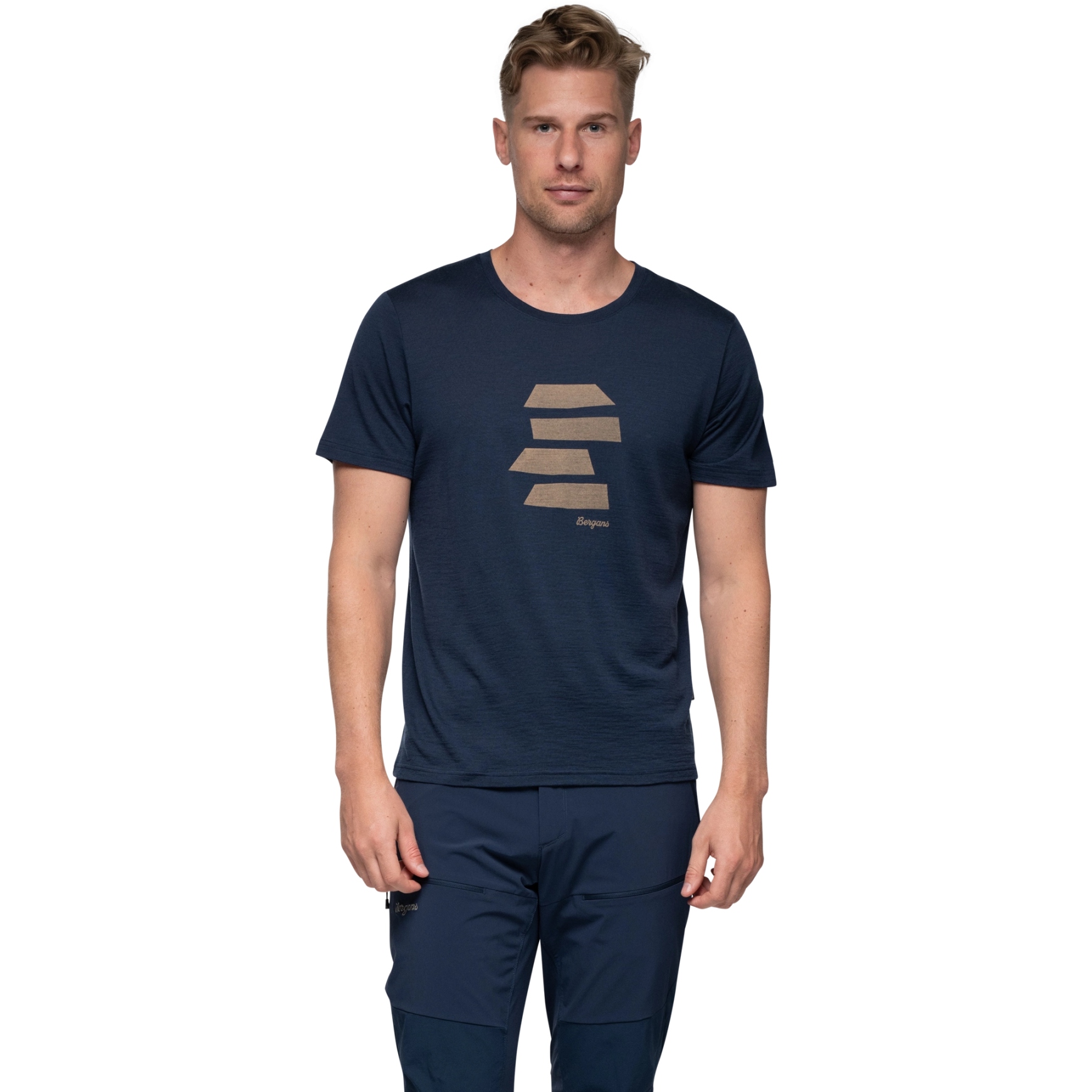 Image of Bergans Rabot Mount Wool Tee Men - navy blue/warm sand