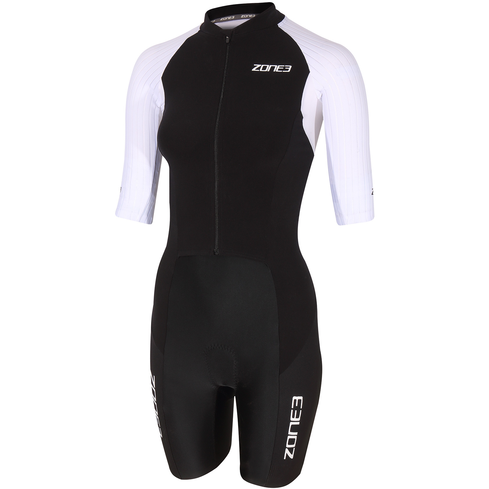 Picture of Zone3 Women&#039;s Lava Long Distance Full Zip Short Sleeve Tri Suit - black/white/green