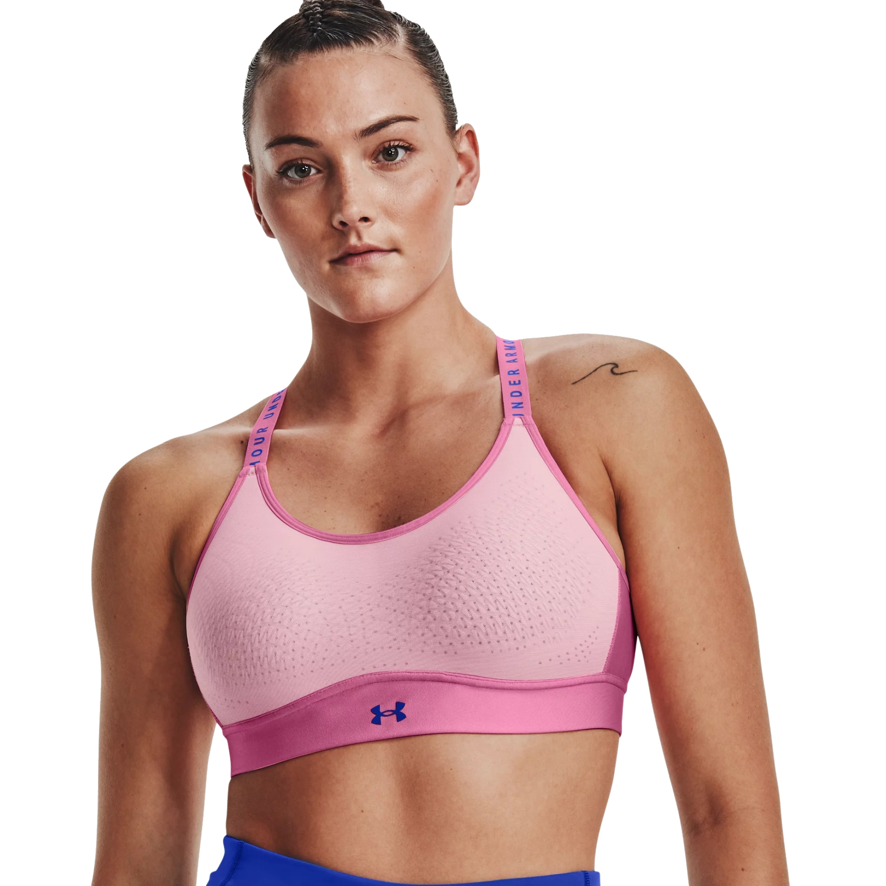 Picture of Under Armour Women&#039;s UA Infinity Mid Sports Bra - Prime Pink/Versa Blue