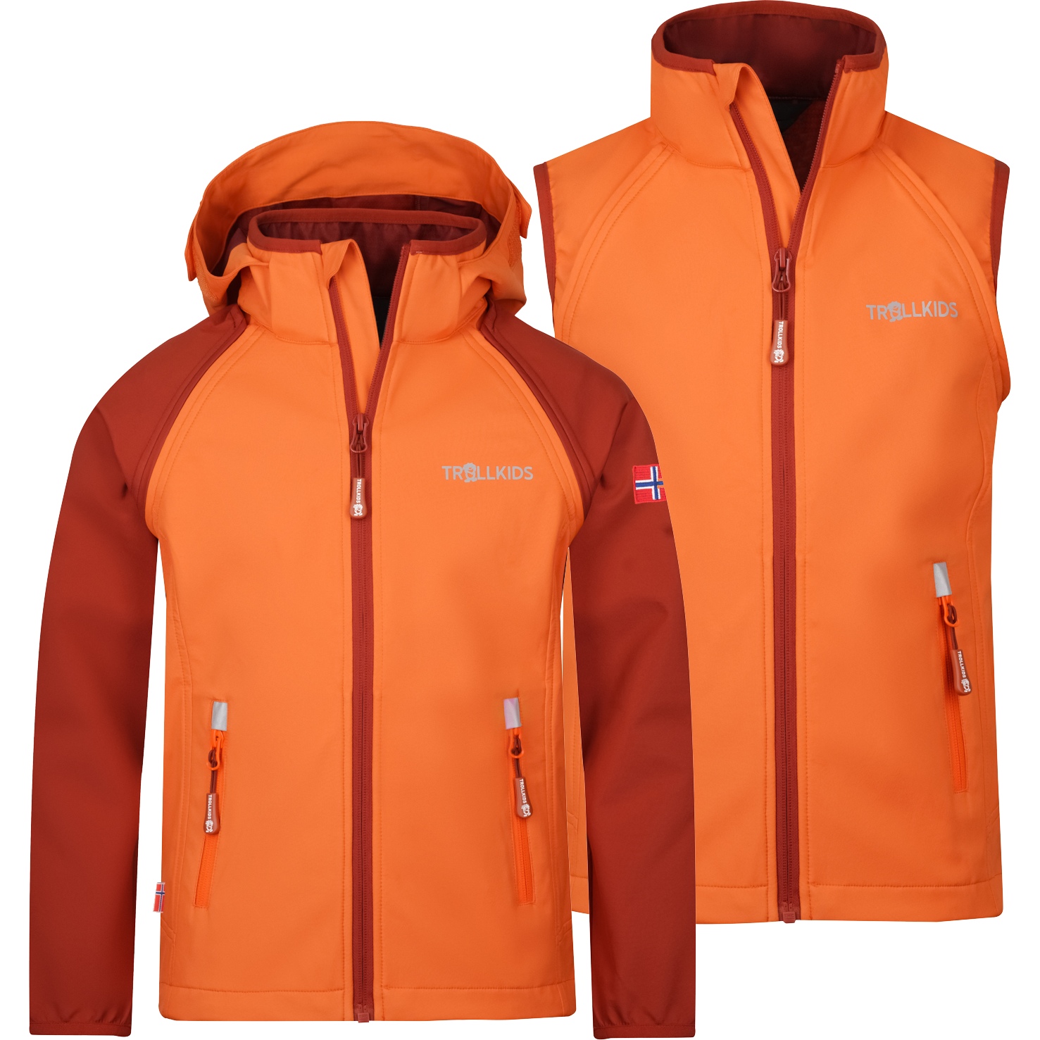 Productfoto van Trollkids Rondane XT Kinder Zip-Off Jas - Bright Orange/Red Brown
