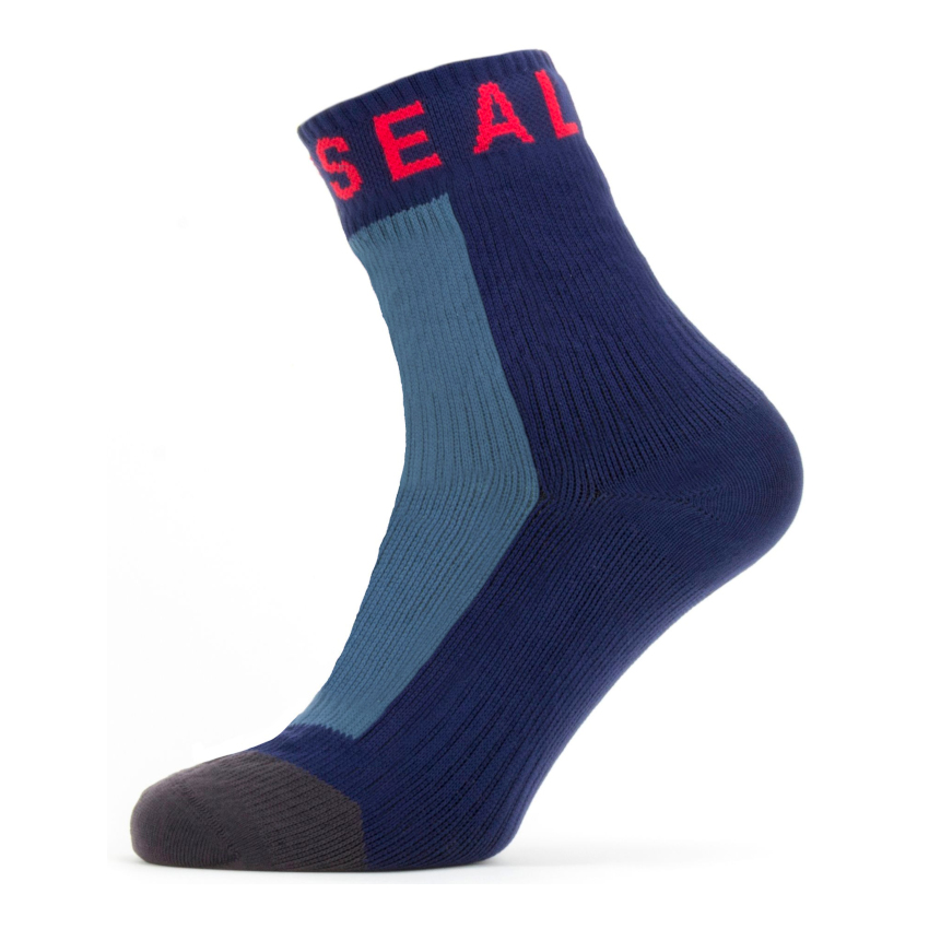 Image of SealSkinz Waterproof Warm Weather Ankle Length Socks with Hydrostop - Navy Blue/Grey/Red