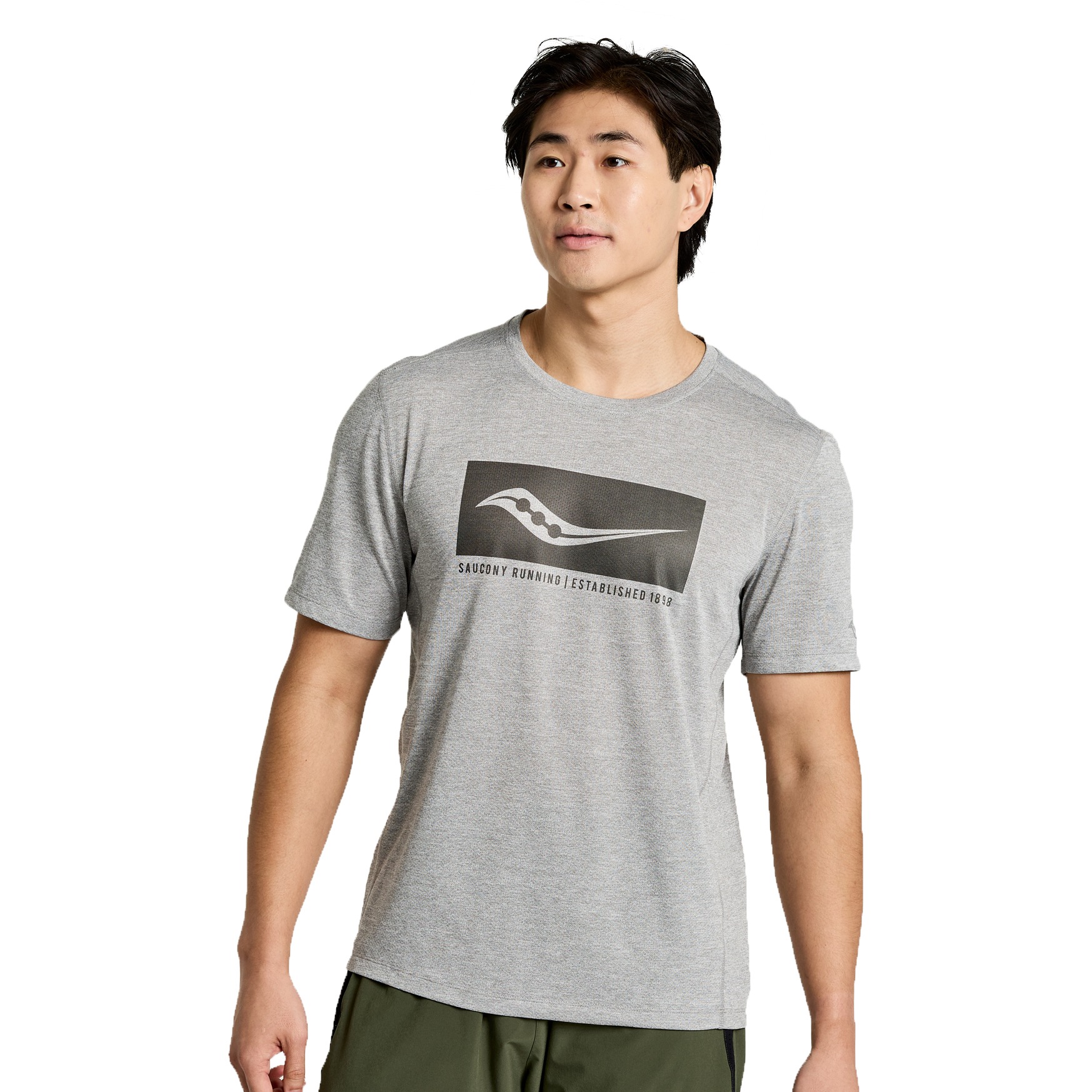 Produktbild von Saucony Stopwatch Graphic Kurzarm Shirt - light grey heather graphic