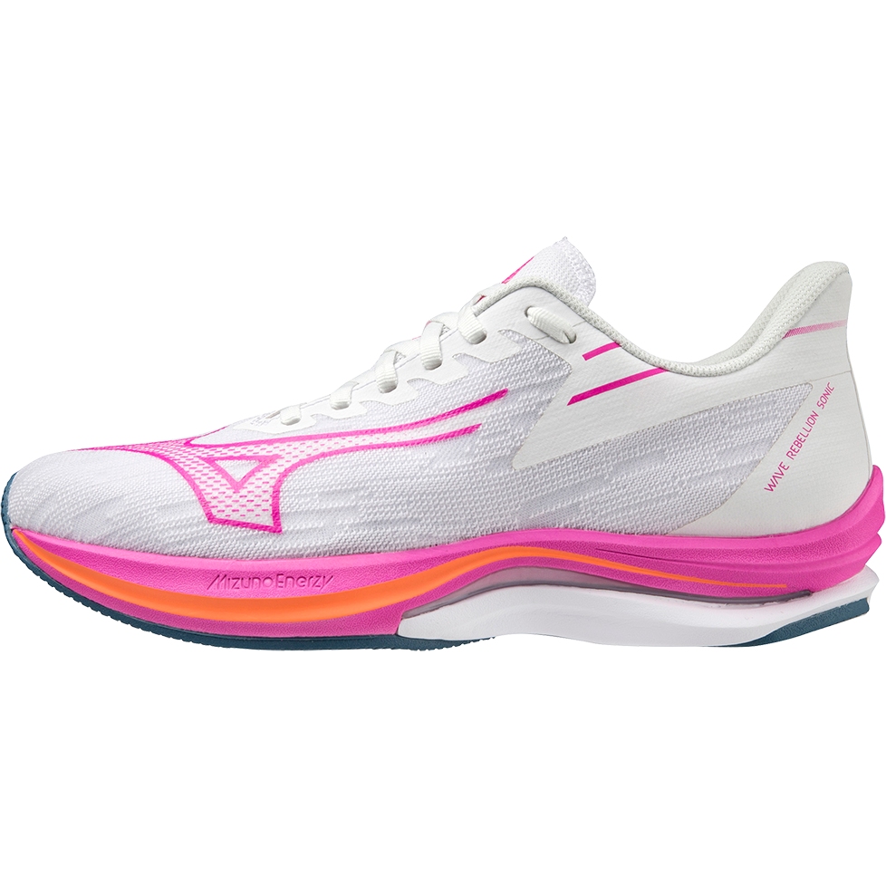 Picture of Mizuno Wave Rebellion Sonic Running Shoes Women - White / Magnificent Magenta / Blue Ashes
