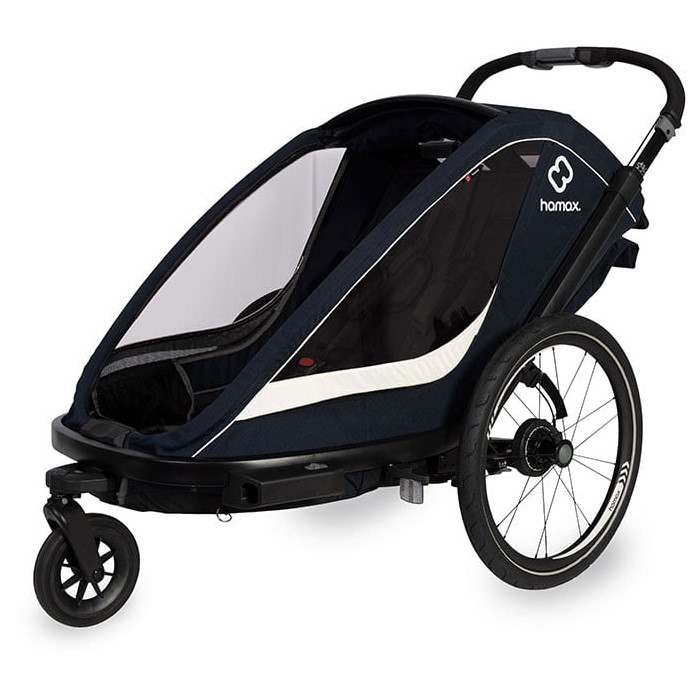 Hamax Breeze Bike Trailer for 2 Kids Incl. Drawbar and Stroller Wheel black