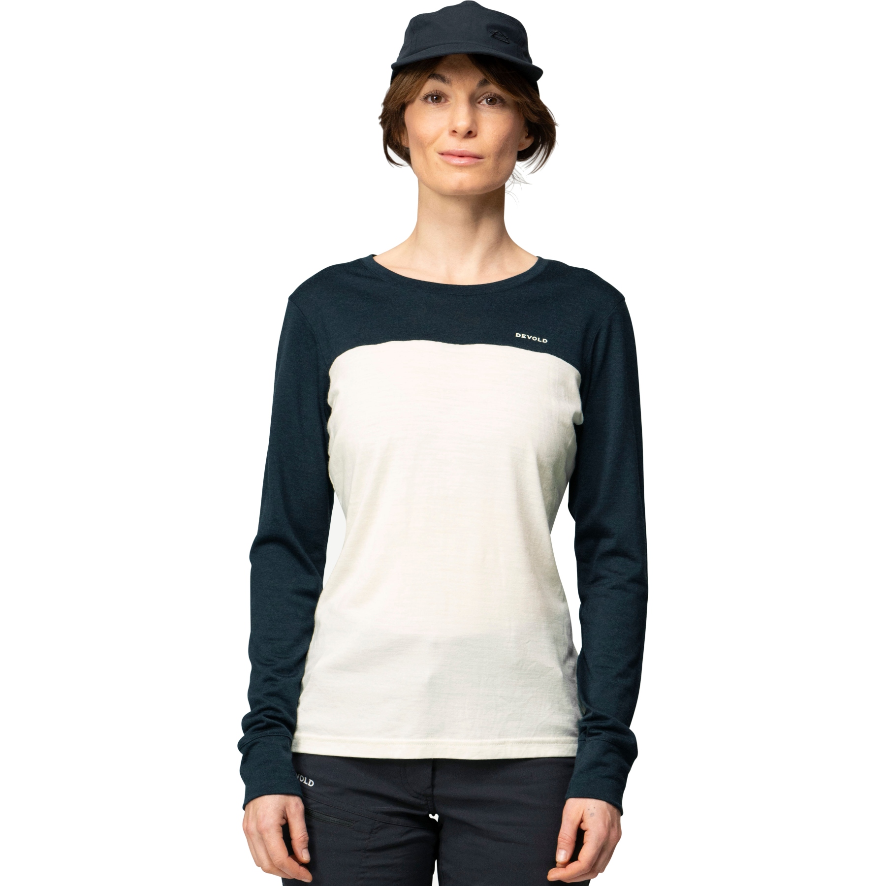 Produktbild von Devold Classic Linear Langarmshirt Damen - 001B White/Ink