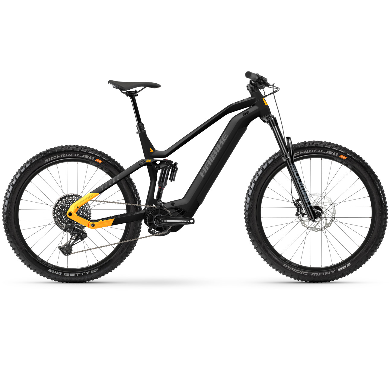 Productfoto van Haibike Nduro 6 i720Wh - 29&quot;/27.5&quot; Electric Mountain Bike - 2023 - black/mango/grey - matt/gloss