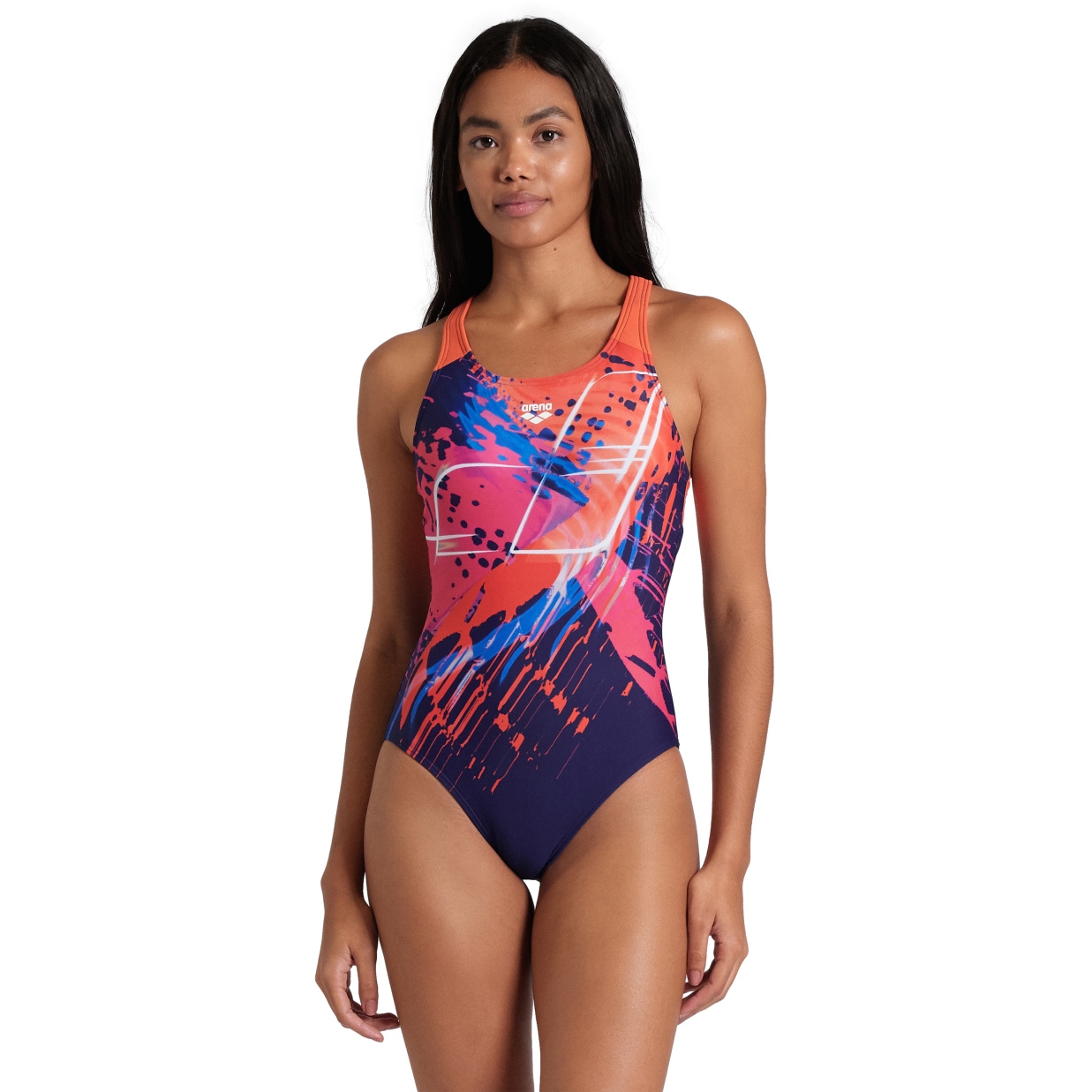 Produktbild von arena Feel Funny Spot V Back Bustier Badeanzug Damen - Navy Multi/Calypso Coral
