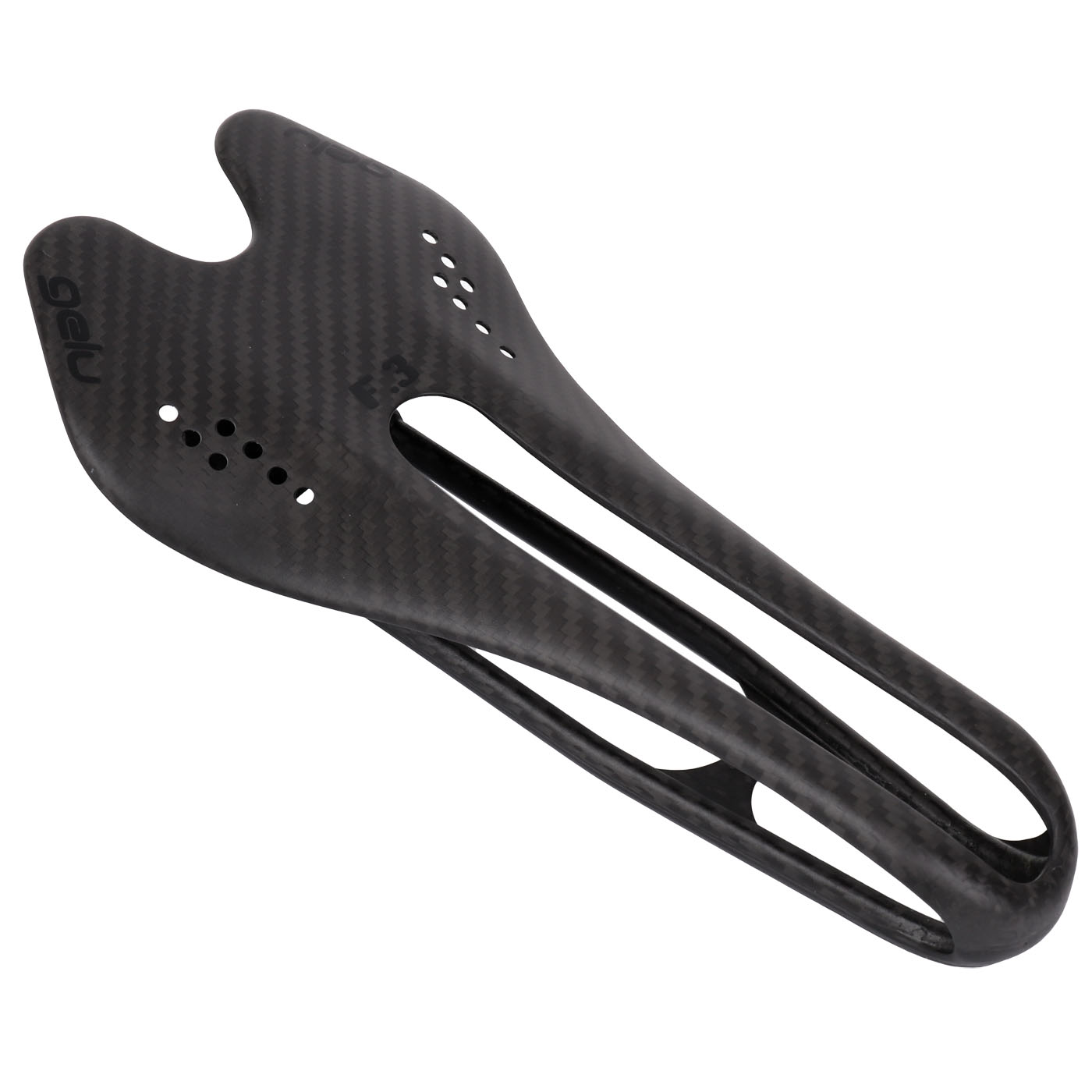 Productfoto van Gelu F3 Carbon Saddle with Punctured Top - black Logos