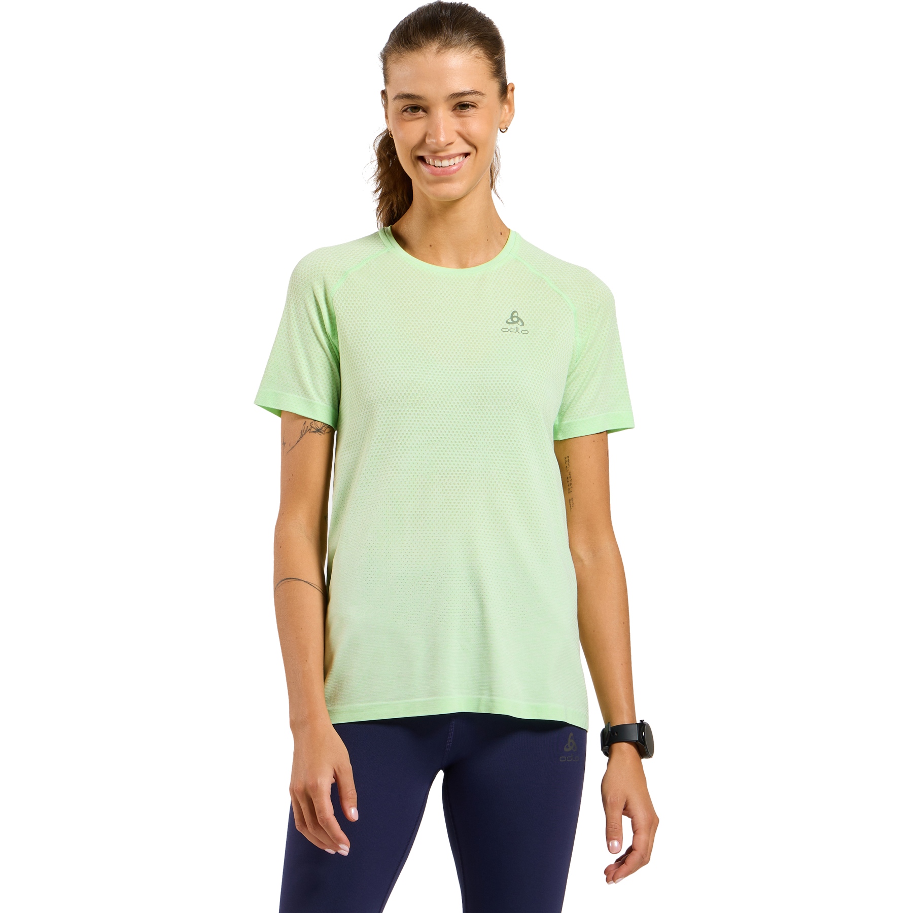 Odlo Women's Essentials 3/4 Running Tights - Lightweight, Moisture-Wicking Tights With Phone Pocket