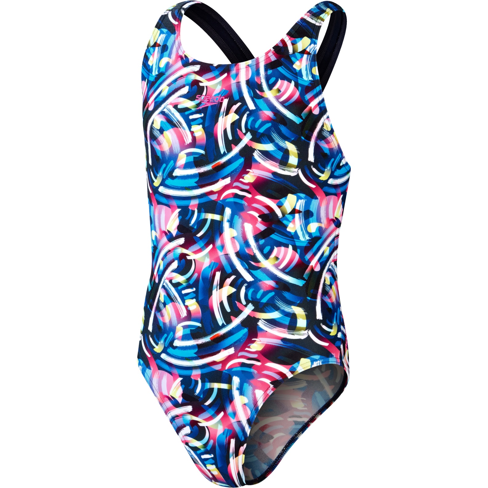 Produktbild von Speedo Digital Allover Leaderback Badeanzug Mädchen - true navy/black/blue flame blue/rose violet/bright yellow