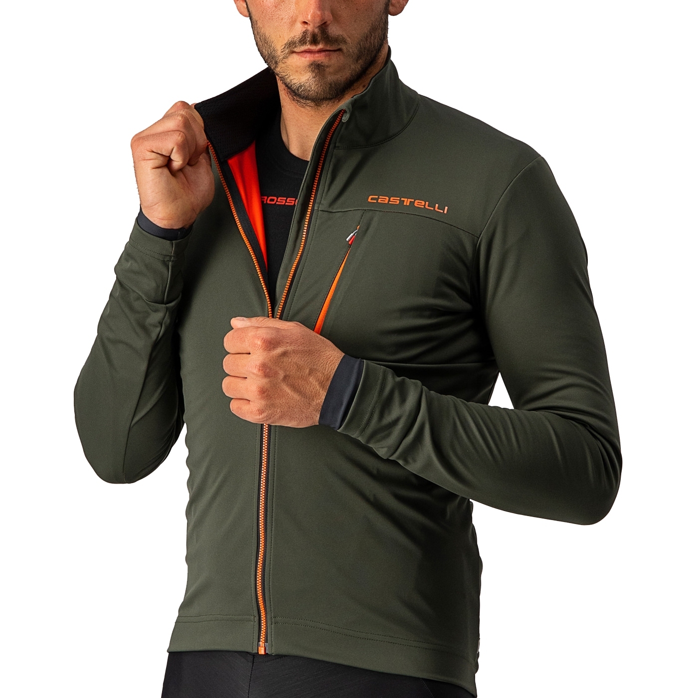 Castelli Go Jacket Men - military green/fiery red | BIKE24