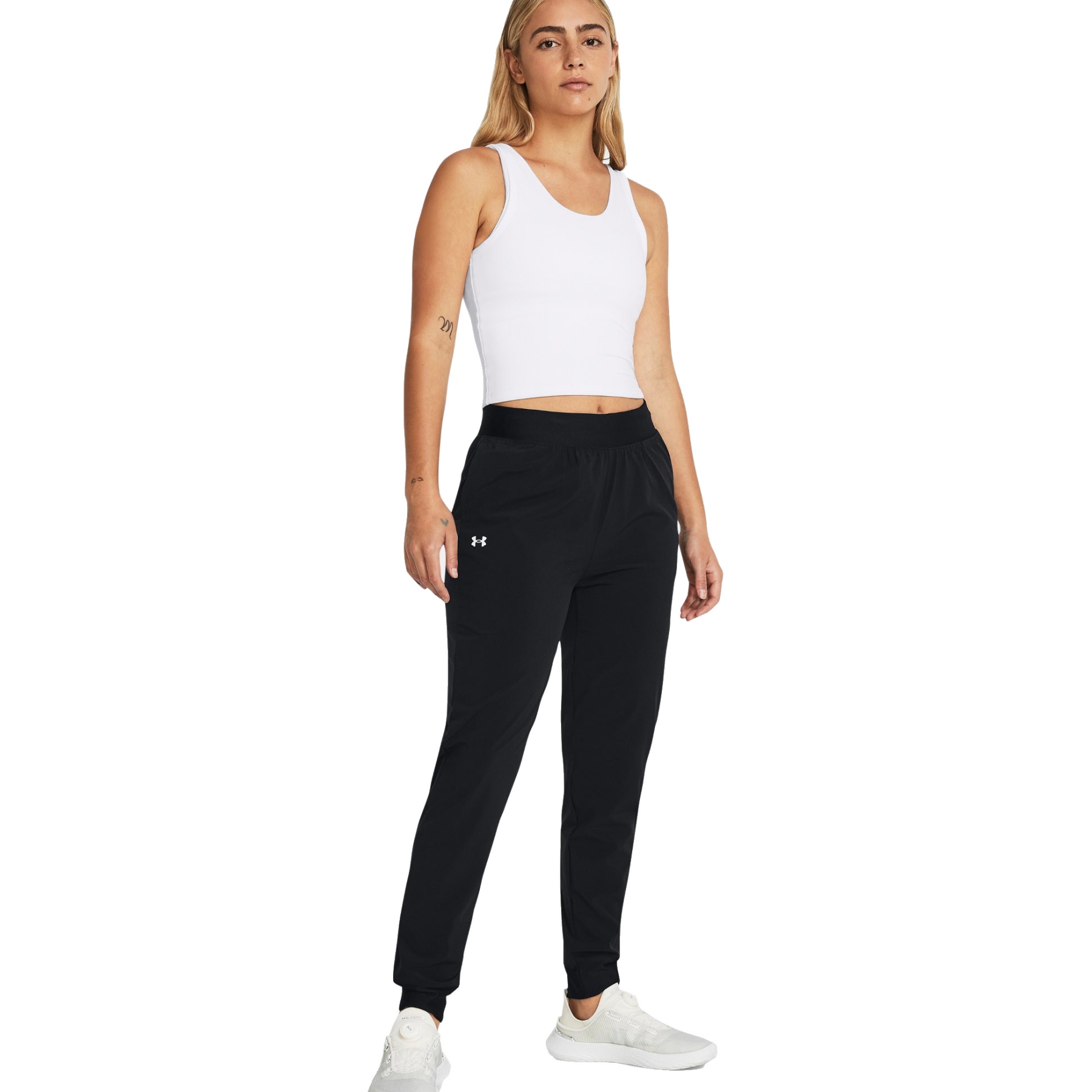  under pants woman Under Armour UA Rival High-Rise Woven Pants Women - Black/White | BIKE24