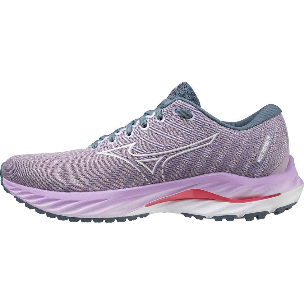 Image of Mizuno Wave Inspire 19 Running Shoes Women - Wisteria / White / Sun Kissed Coral