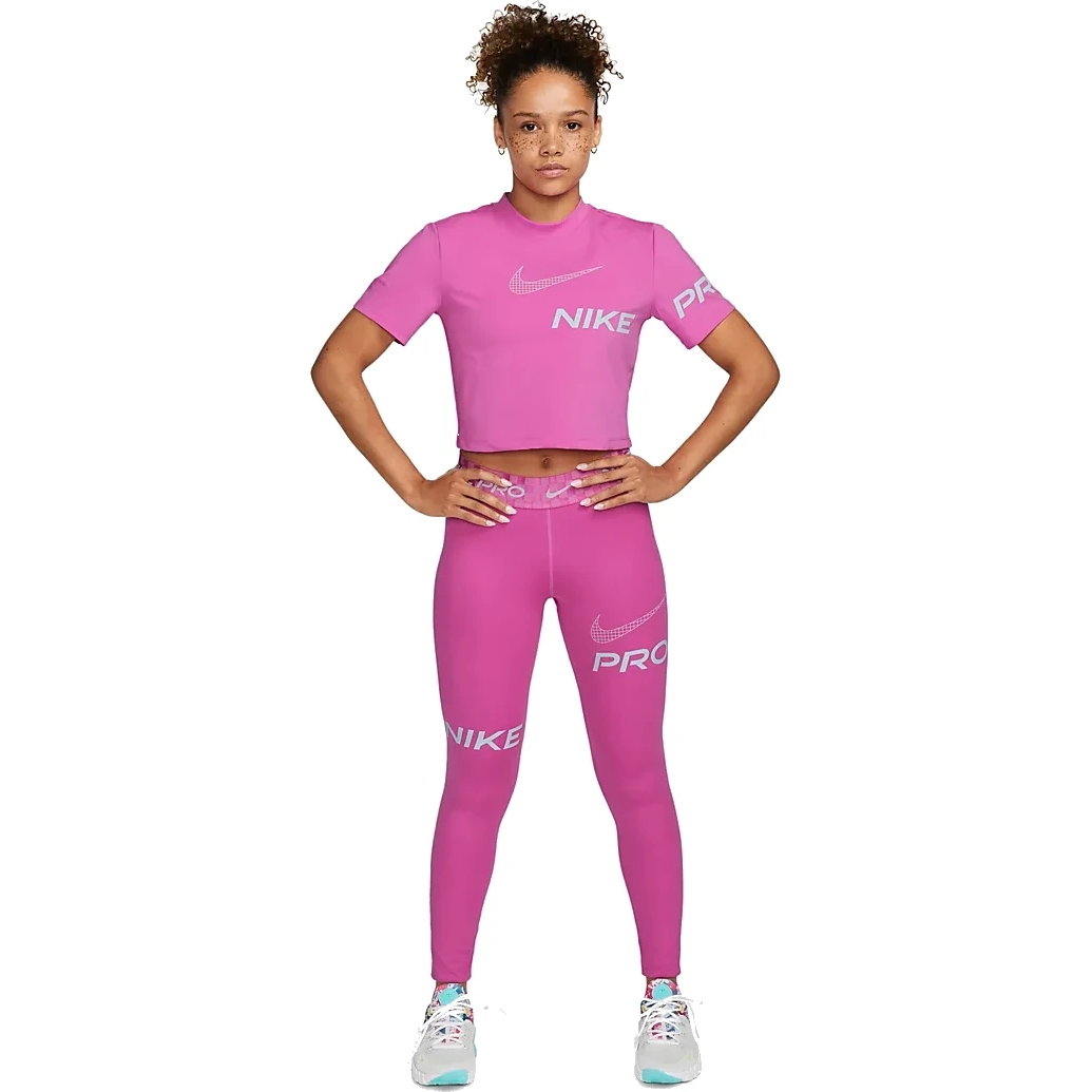 Nike Pro fuchsia/ocean active bliss Dri-FIT Short Women Sleeve Cropped Graphic - DX0078-623 Top