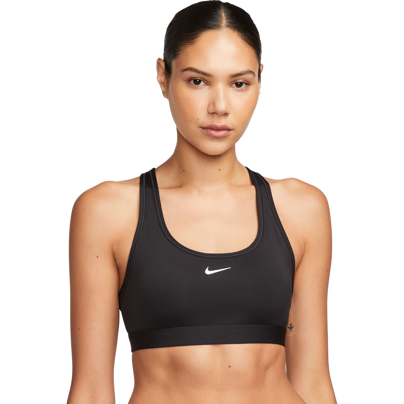 Photo produit de Nike Soutien-Gorge de Sport non rembourrée à maintien legere Femme - Swoosh - noir/blanc DX6817-010