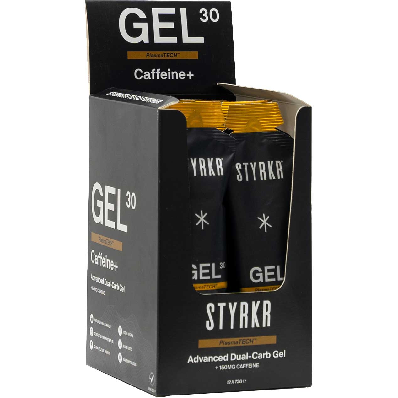 Produktbild von Styrkr GEL30 Caffeine Dual-Carb Energy Gel - Kohlenhydrat-Gel + Koffein - 12x72g