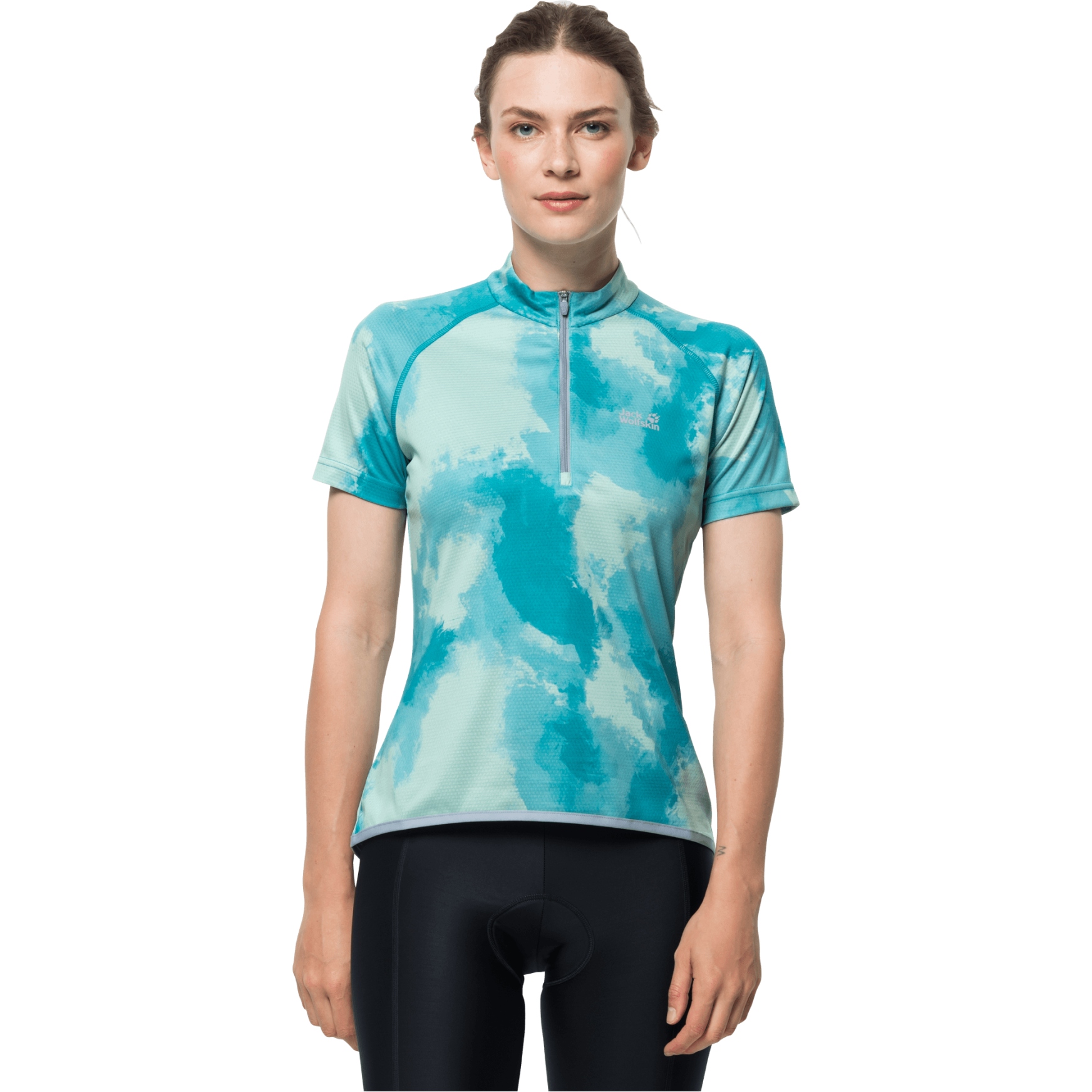 Bild von Jack Wolfskin Tourer Halfzip Print Fahrradtrikot Damen - dark aqua allover