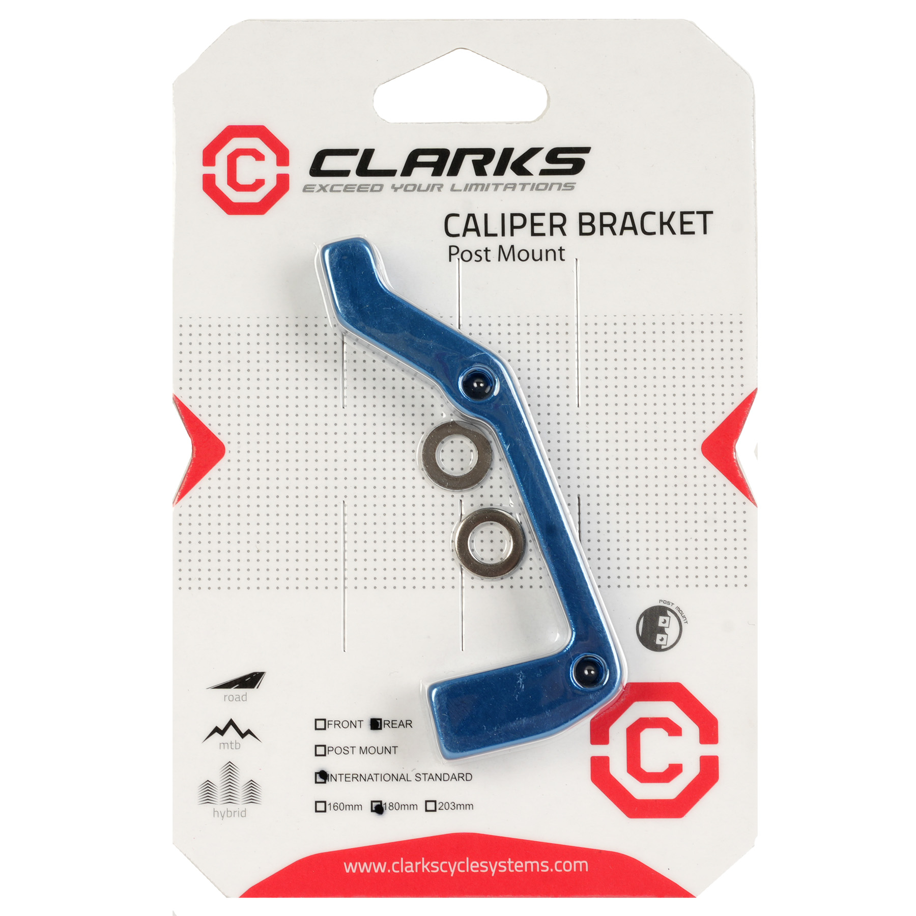 Produktbild von Clarks Bremssatteladapter - IS auf Postmount - Hinten - 180mm - blau
