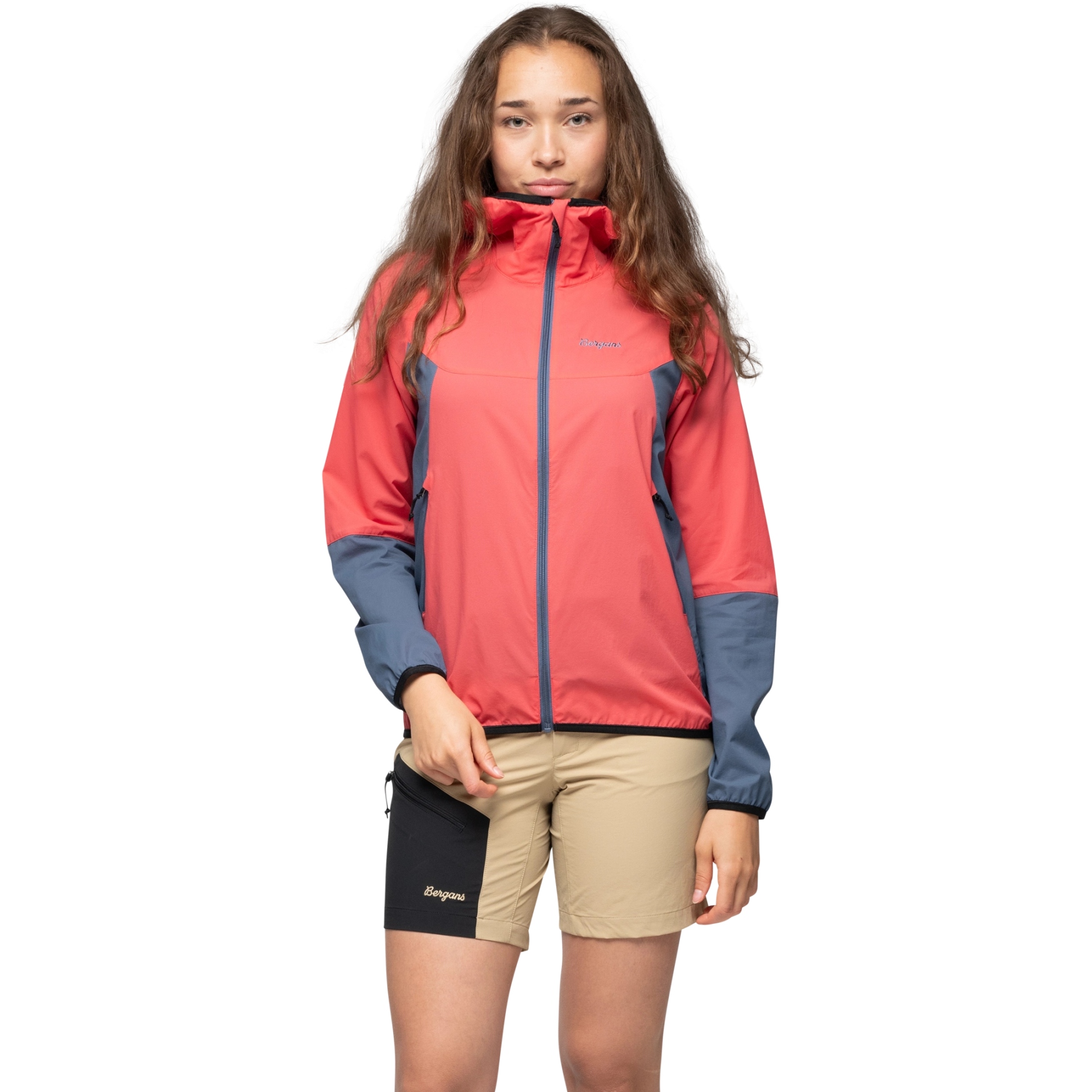 Bergans Vaagaa Windbreaker Jacke Damen peachy red/granite blue