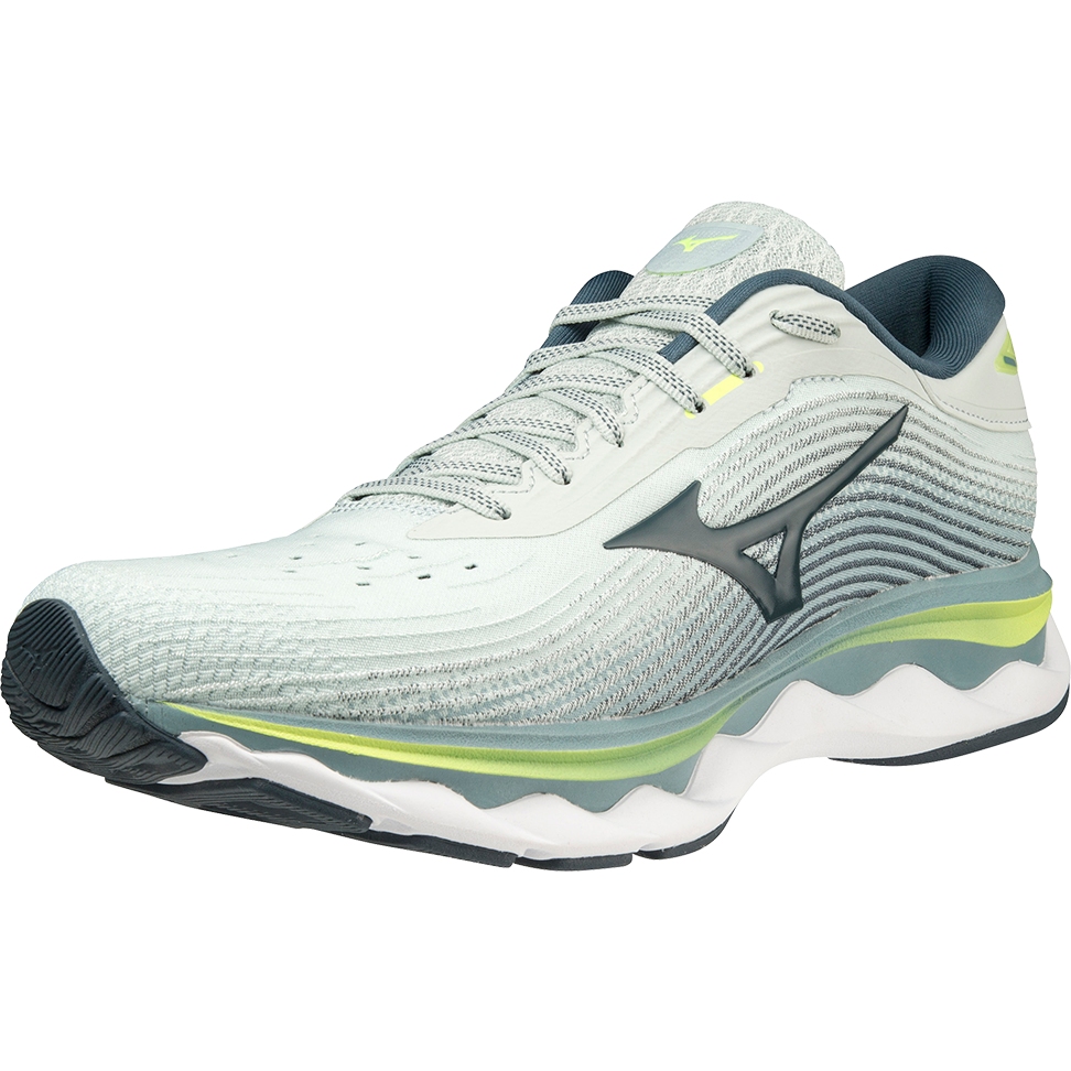 Image of Mizuno Wave Sky 5 Running Shoes - Misty Blue / Orion Blue / Neo Lime