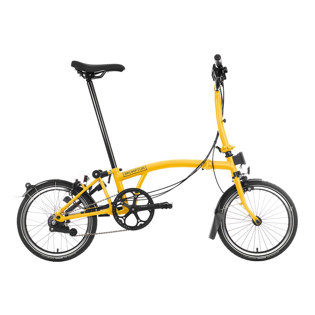 Foto de Brompton C Line Explore - 6-Speed - Mid Bar - Extended Seatpost - Rear Rack &amp; Dynamo - 16&quot; Bicicleta Plegable - 2025 - bumblebee yellow